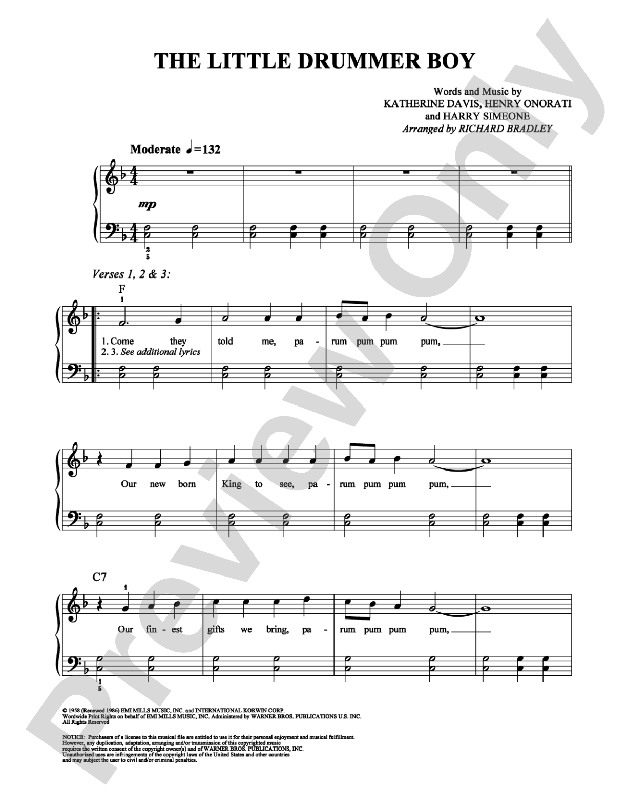 The Little Drummer Boy: Easy Piano Digital Sheet Music