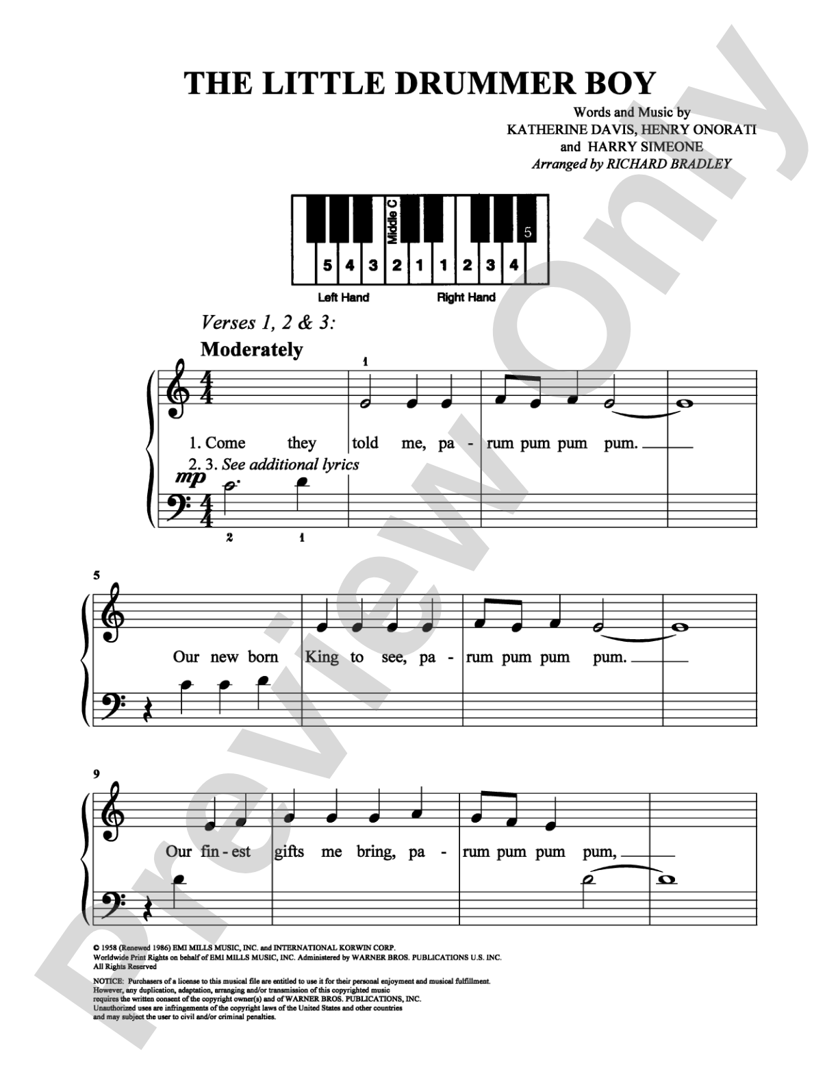 The Little Drummer Boy: Easy Piano Digital Sheet Music