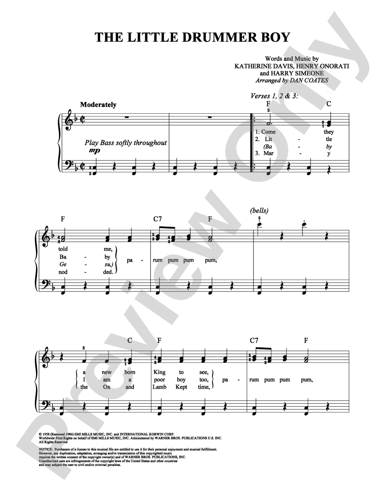 The Little Drummer Boy: Easy Piano Digital Sheet Music