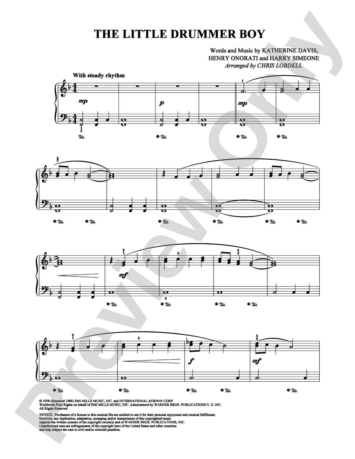 The Little Drummer Boy: Easy Piano Digital Sheet Music