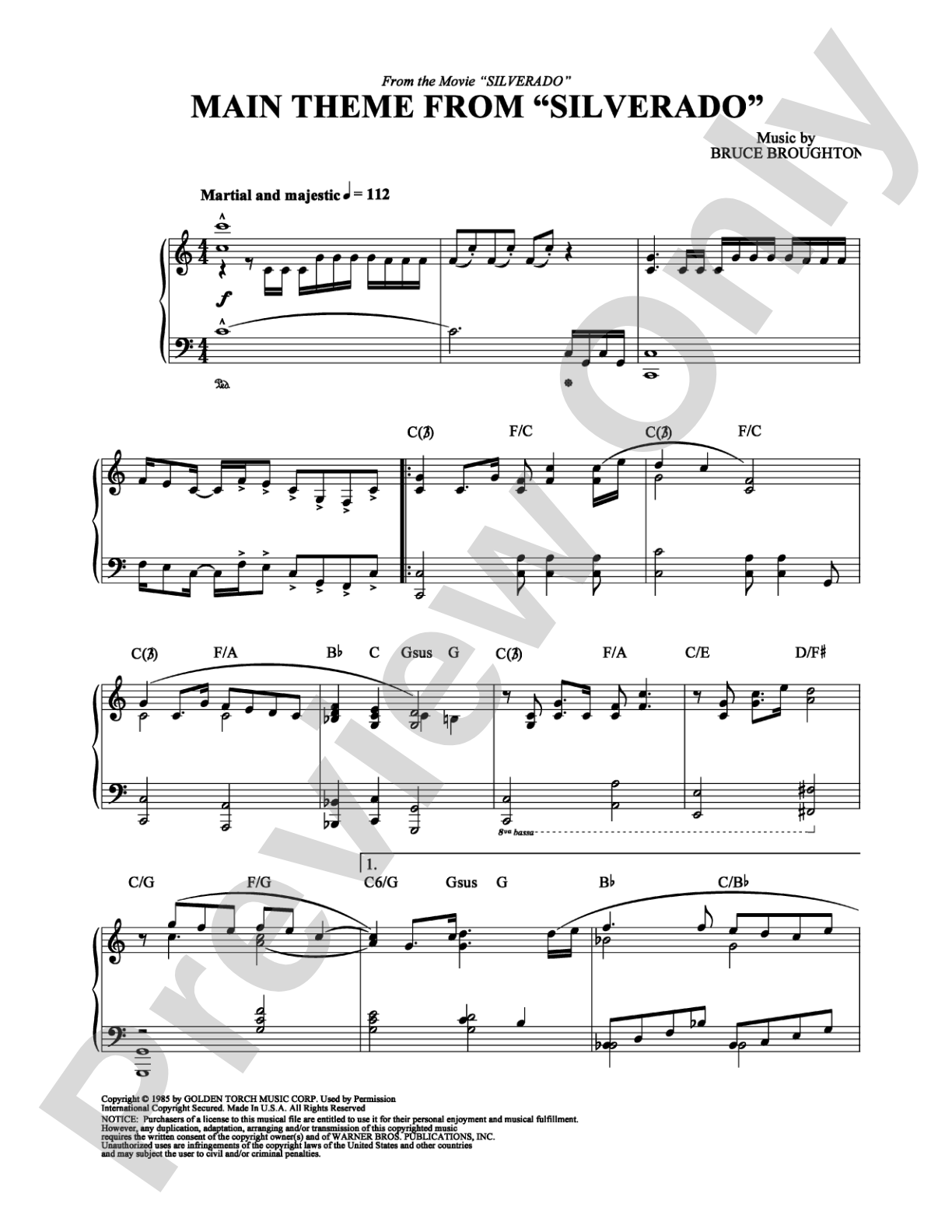 Silverado (Main Theme): Piano Digital Sheet Music