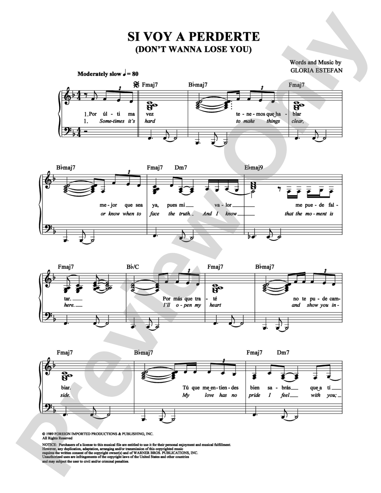 Si Voy a Perderte (Don't Wanna Lose You): Piano/Vocal/Chords Digital Sheet Music