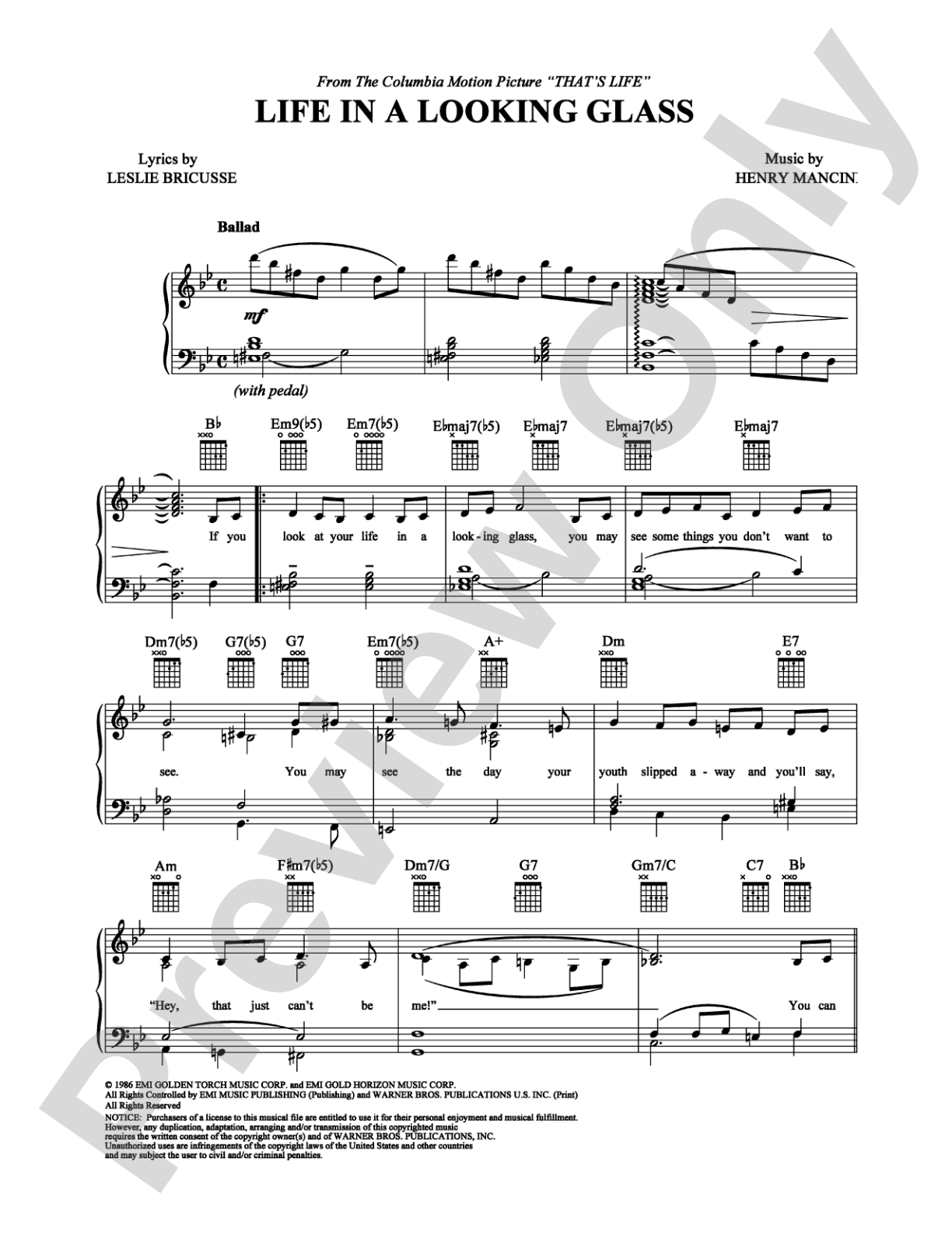 Life in a Looking Glass: Piano/Vocal/Chords Digital Sheet Music