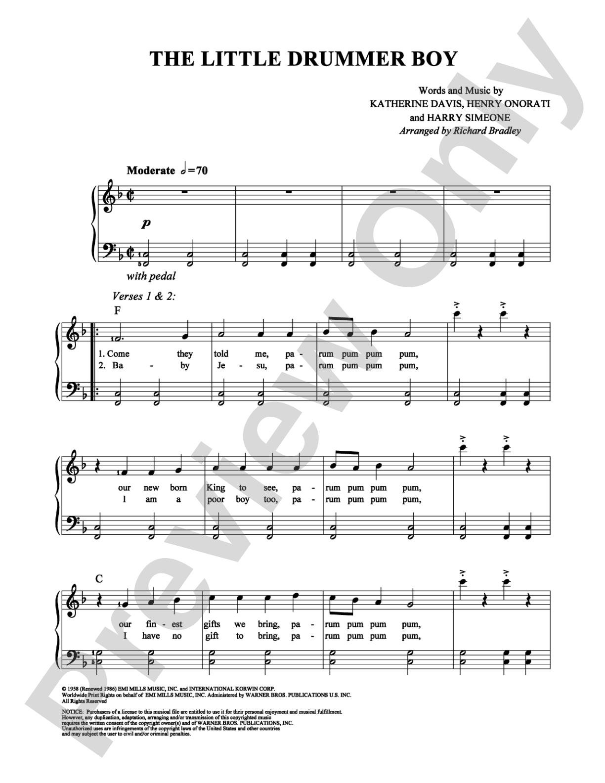 Little Drummer Boy, The: Easy Piano Digital Sheet Music