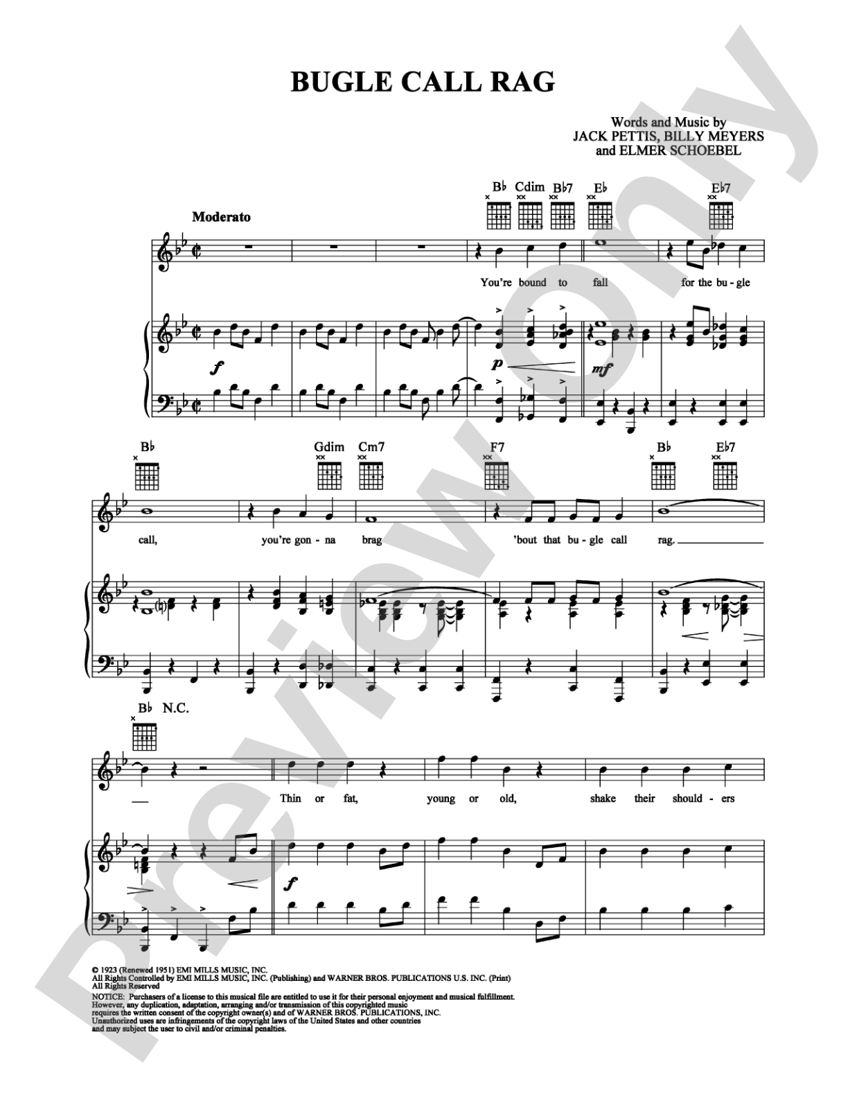 Bugle Call Rag: Piano/Vocal/Chords Digital Sheet Music