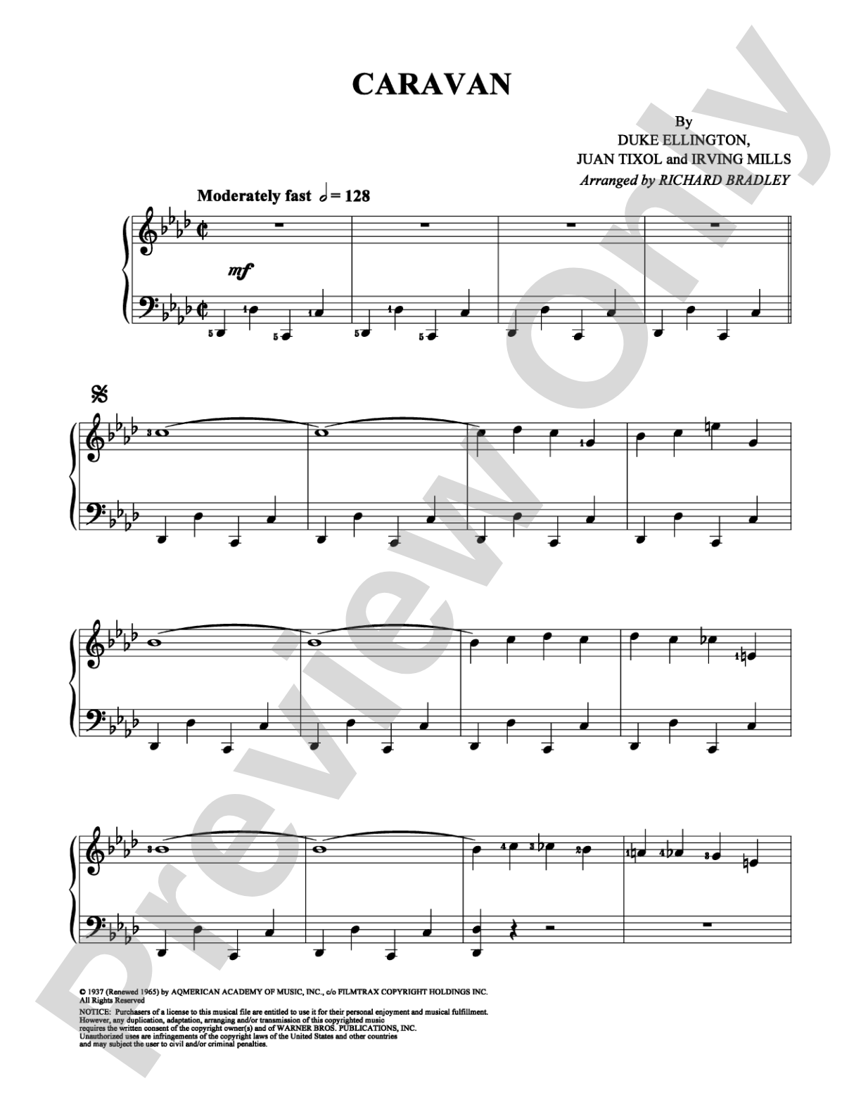 Caravan: Easy Piano Digital Sheet Music