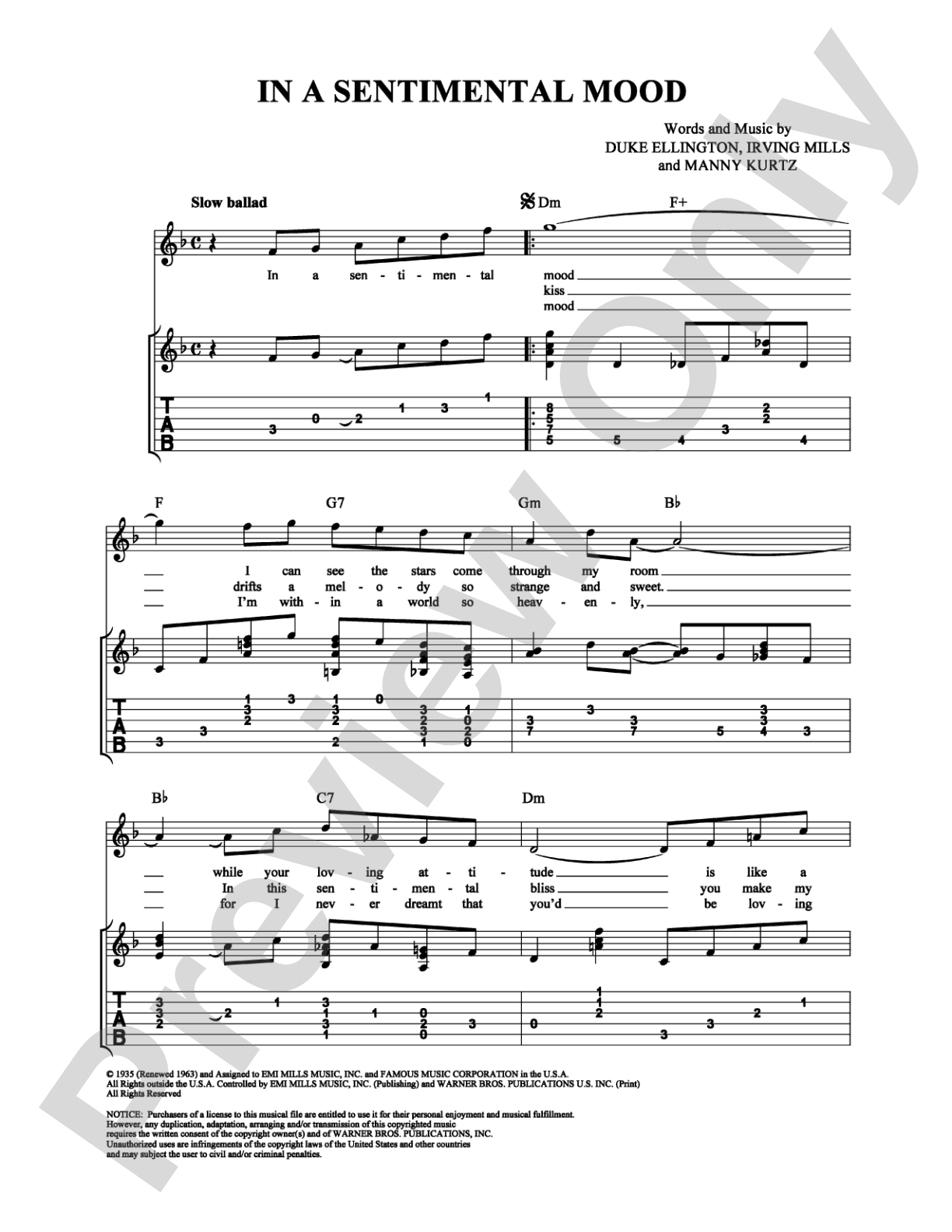 In a Sentimental Mood: Guitar TAB Digital Sheet Music