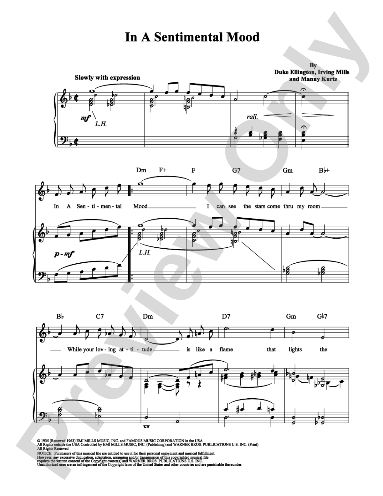 In a Sentimental Mood: Piano/Vocal/Chords Digital Sheet Music