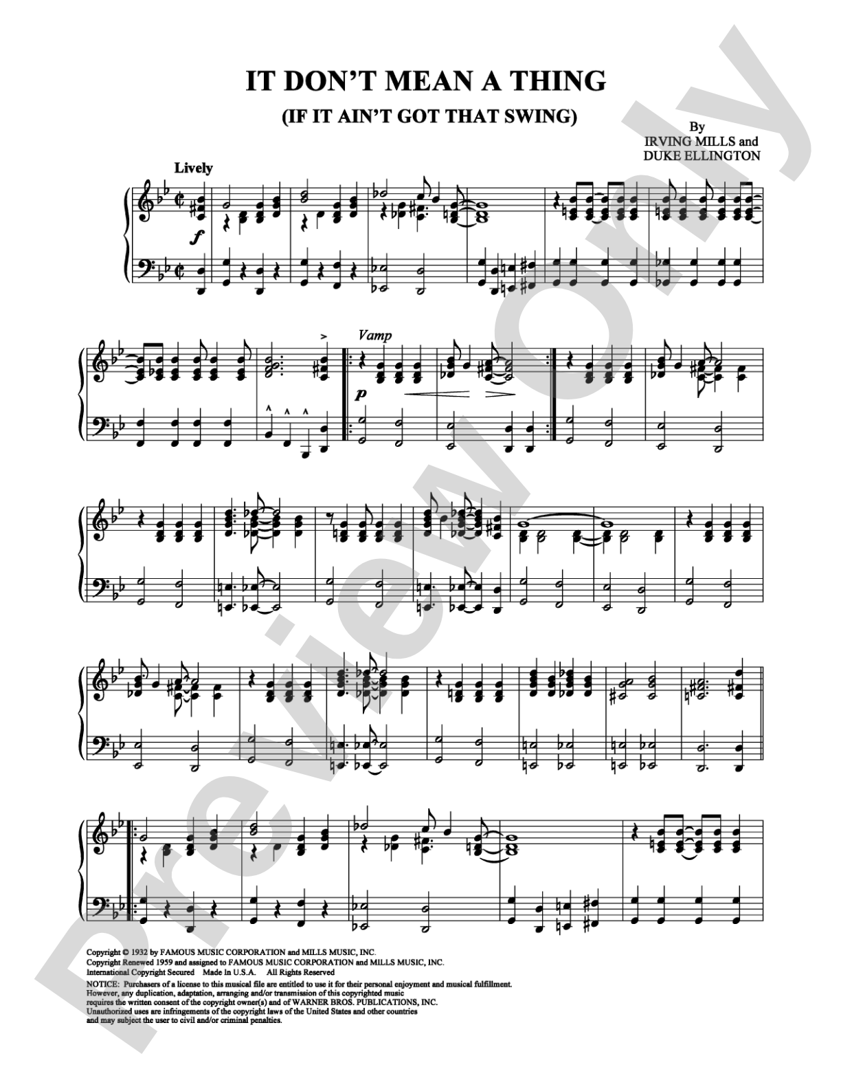 It Don't Mean a Thing (If It Ain't Got That Swing): Piano Digital Sheet Music