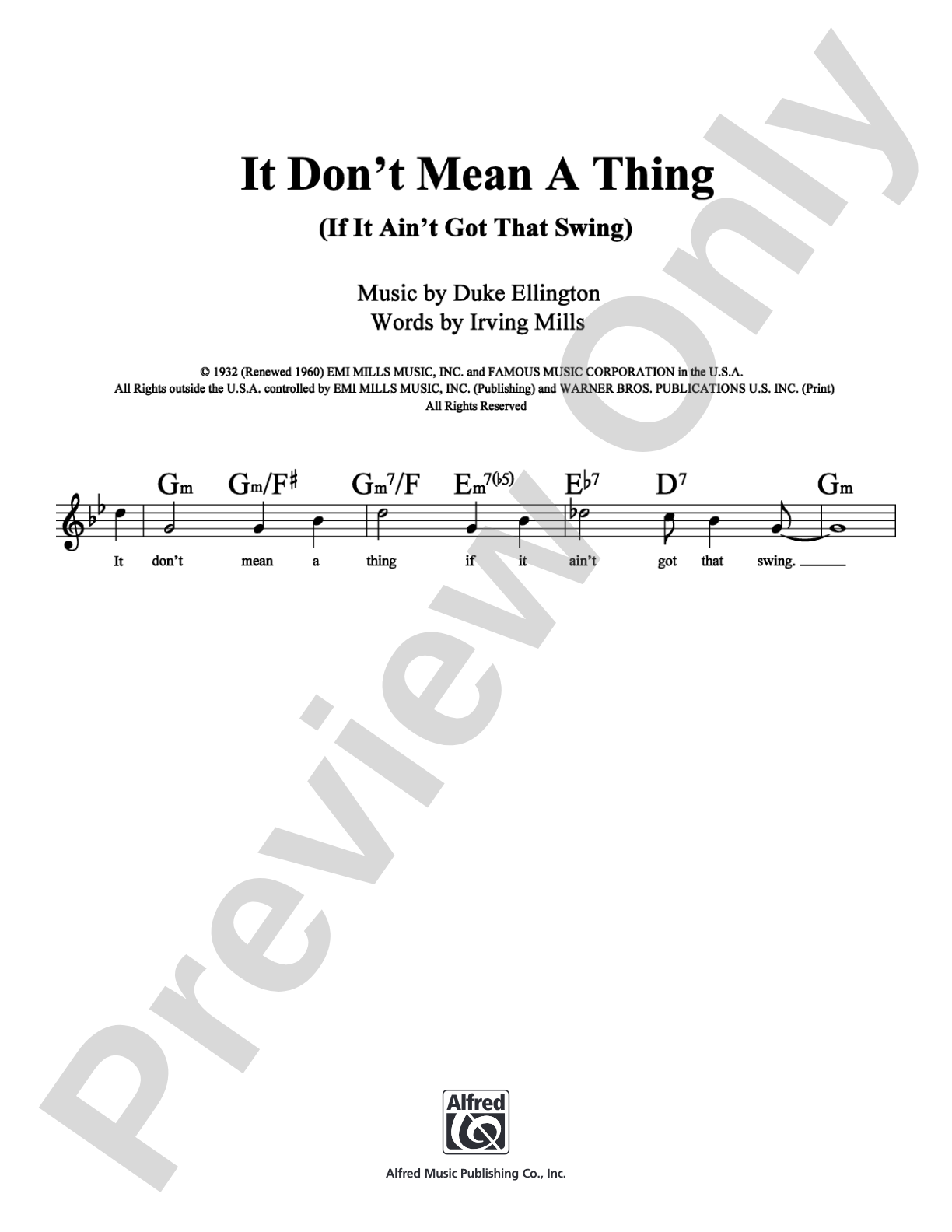 It Don't Mean a Thing (If It Ain't Got That Swing): Lead Sheet Digital Sheet Music