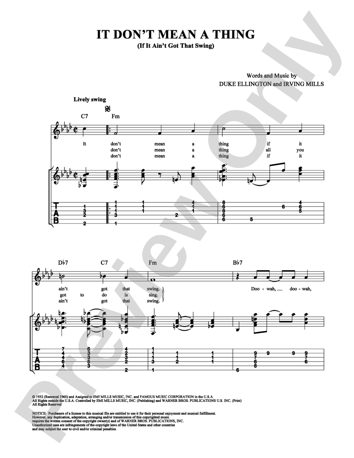 It Don't Mean a Thing (If It Ain't Got That Swing): Guitar TAB Digital Sheet Music