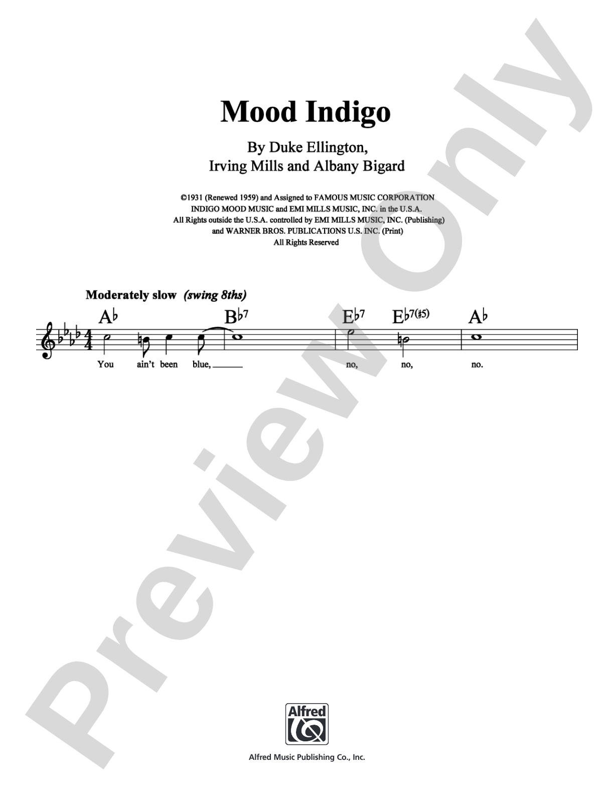 Mood Indigo: Lead Sheet Digital Sheet Music