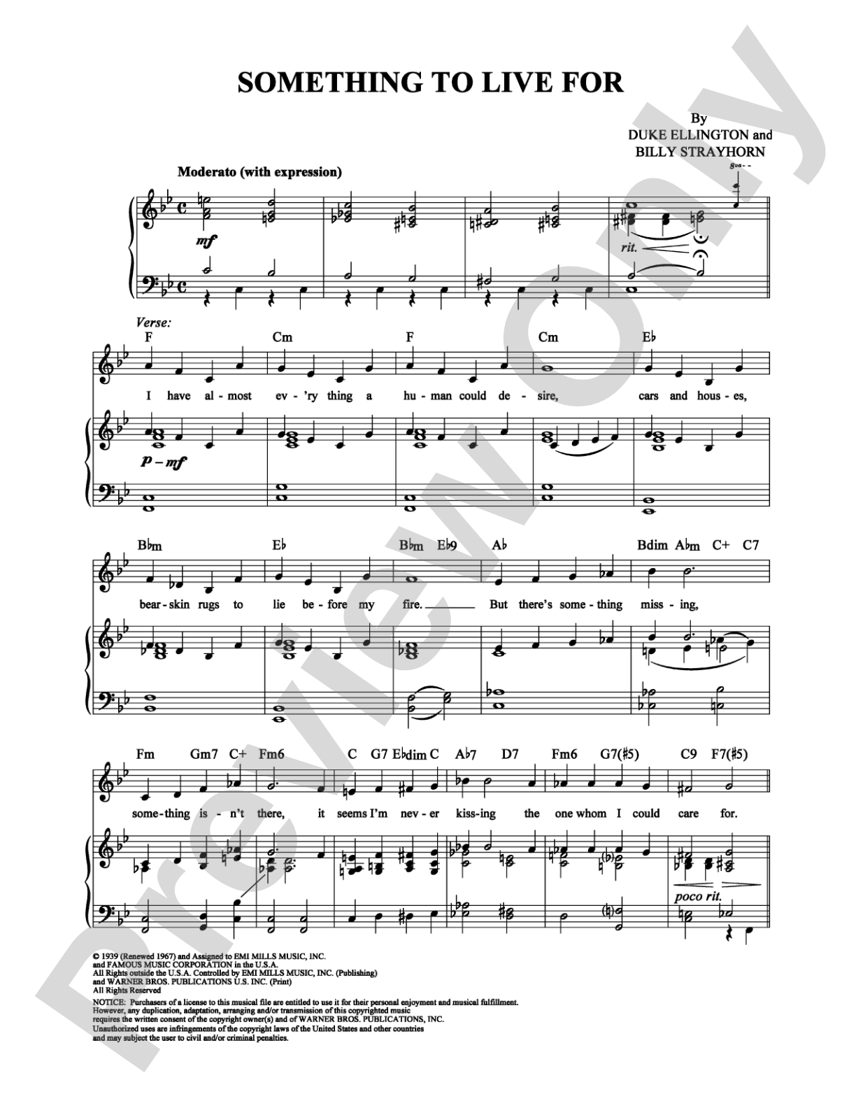 Something to Live For: Piano/Vocal/Chords Digital Sheet Music
