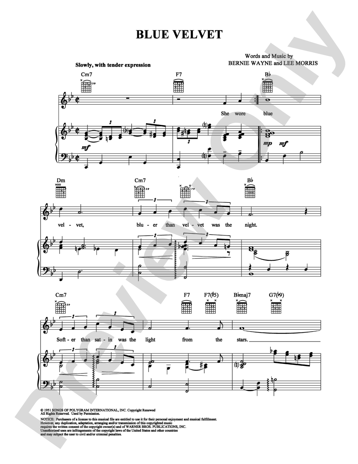 Blue Velvet: Piano/Vocal/Chords Digital Sheet Music