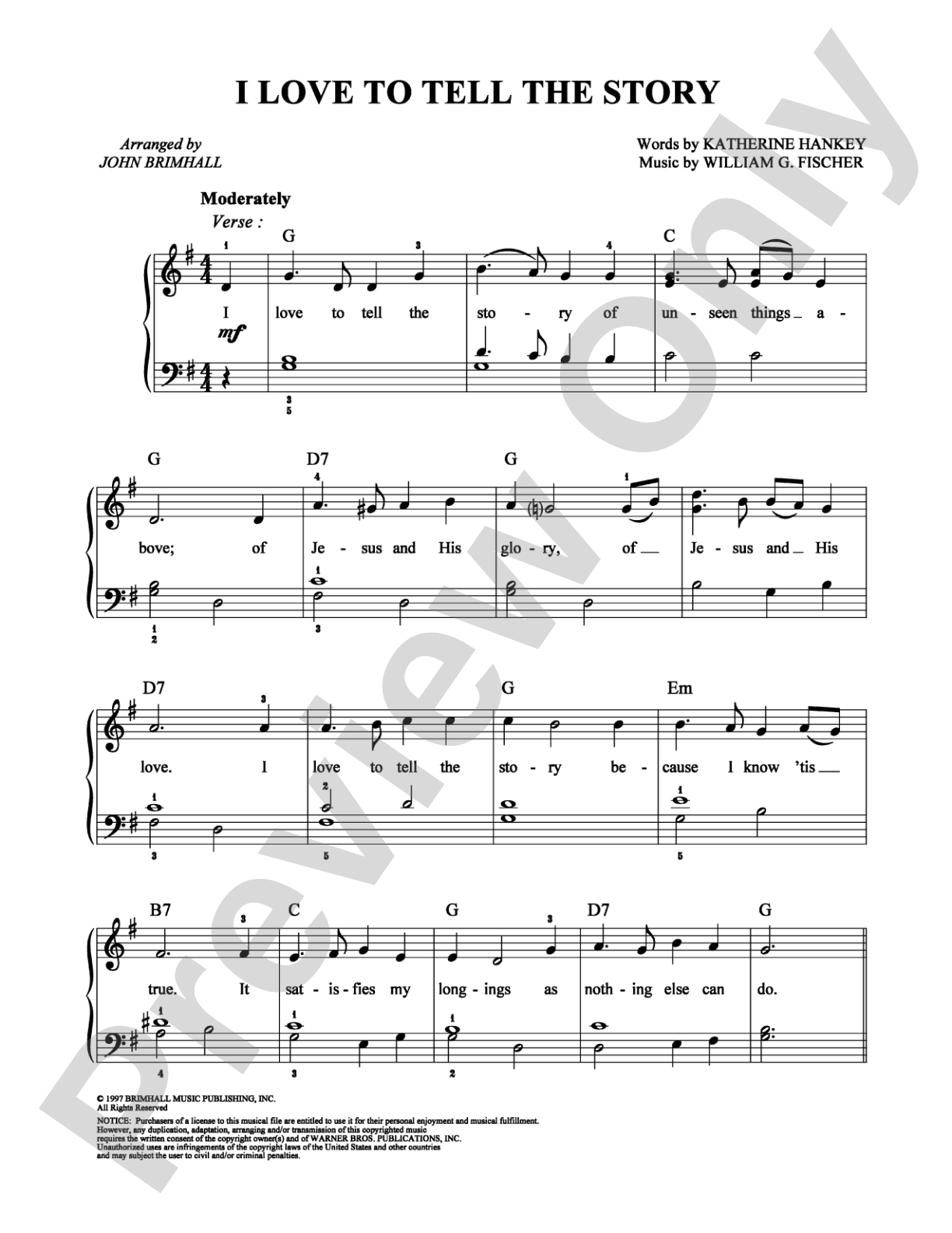 I Love To Tell The Story: Easy Piano Digital Sheet Music