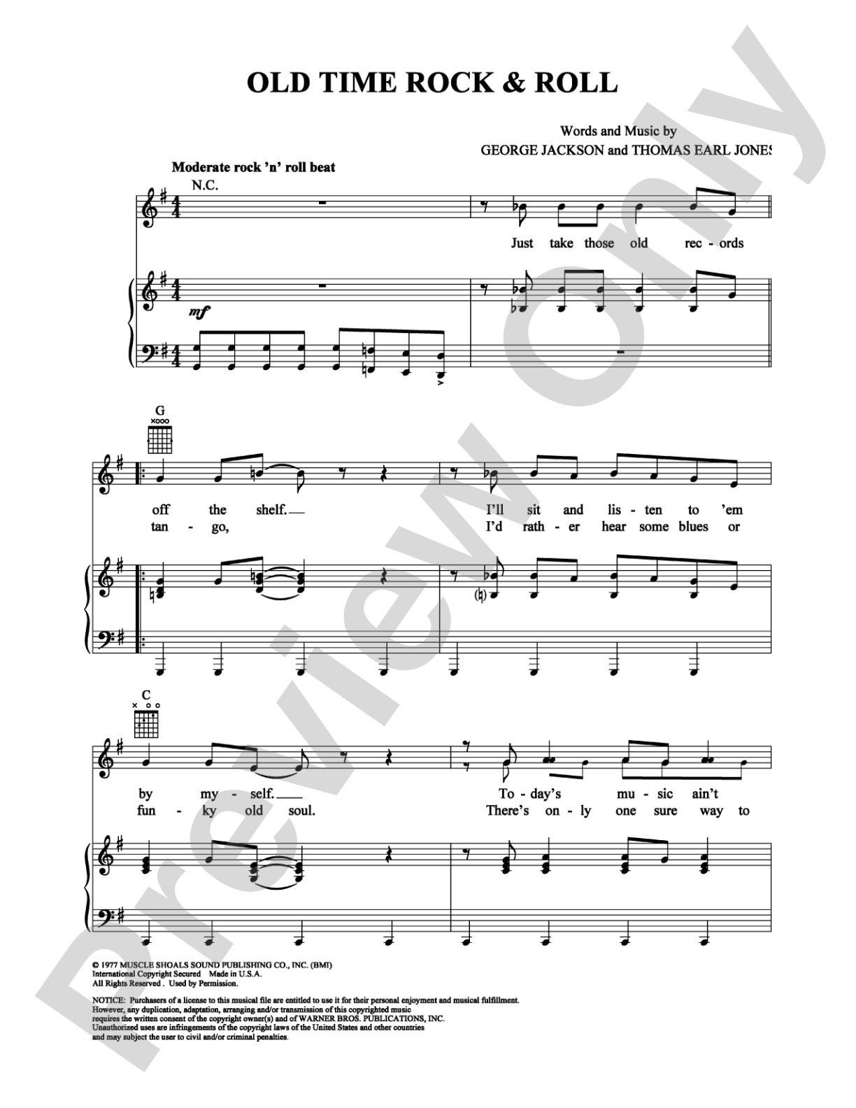 Old Time Rock & Roll: Piano/Vocal/Chords Digital Sheet Music