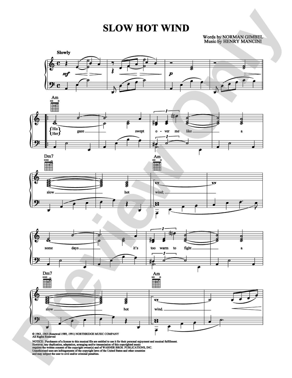 Slow Hot Wind: Piano/Vocal/Chords Digital Sheet Music