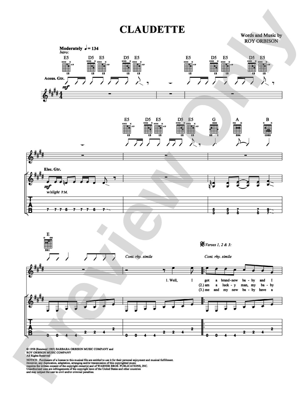 Claudette: Easy Guitar Digital Sheet Music