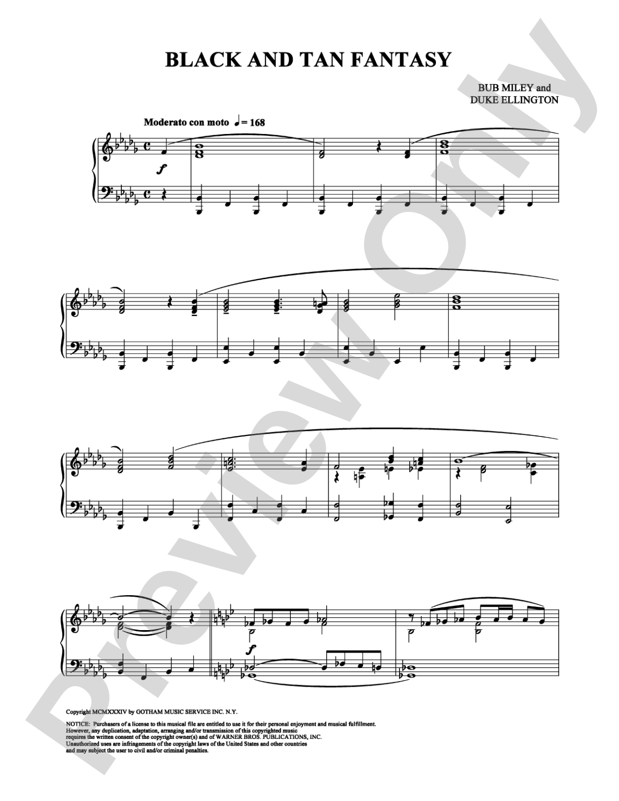 Black And Tan Fantasy: Piano Digital Sheet Music
