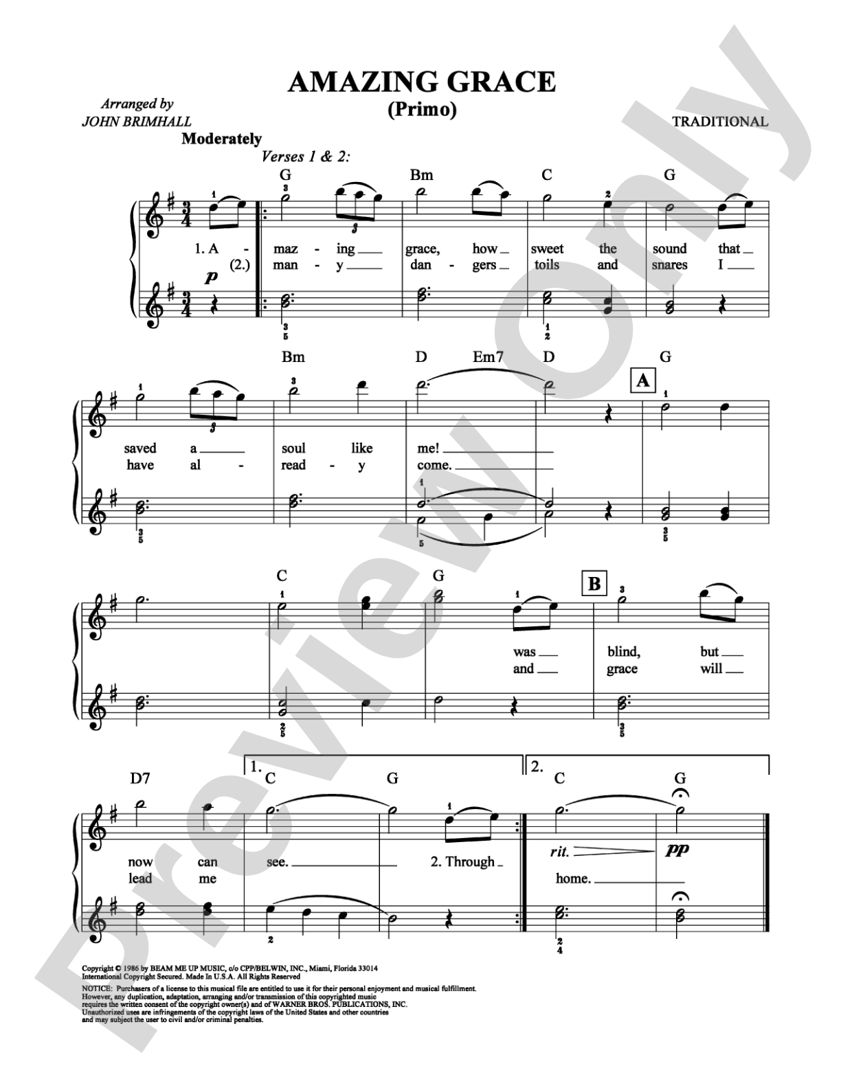 Amazing Grace: Piano Duets & Four Hands Digital Sheet Music