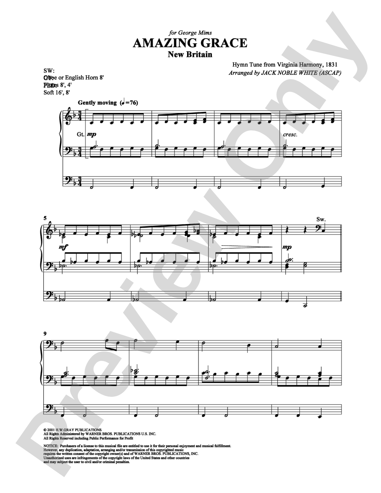 Amazing Grace: Organ Digital Sheet Music