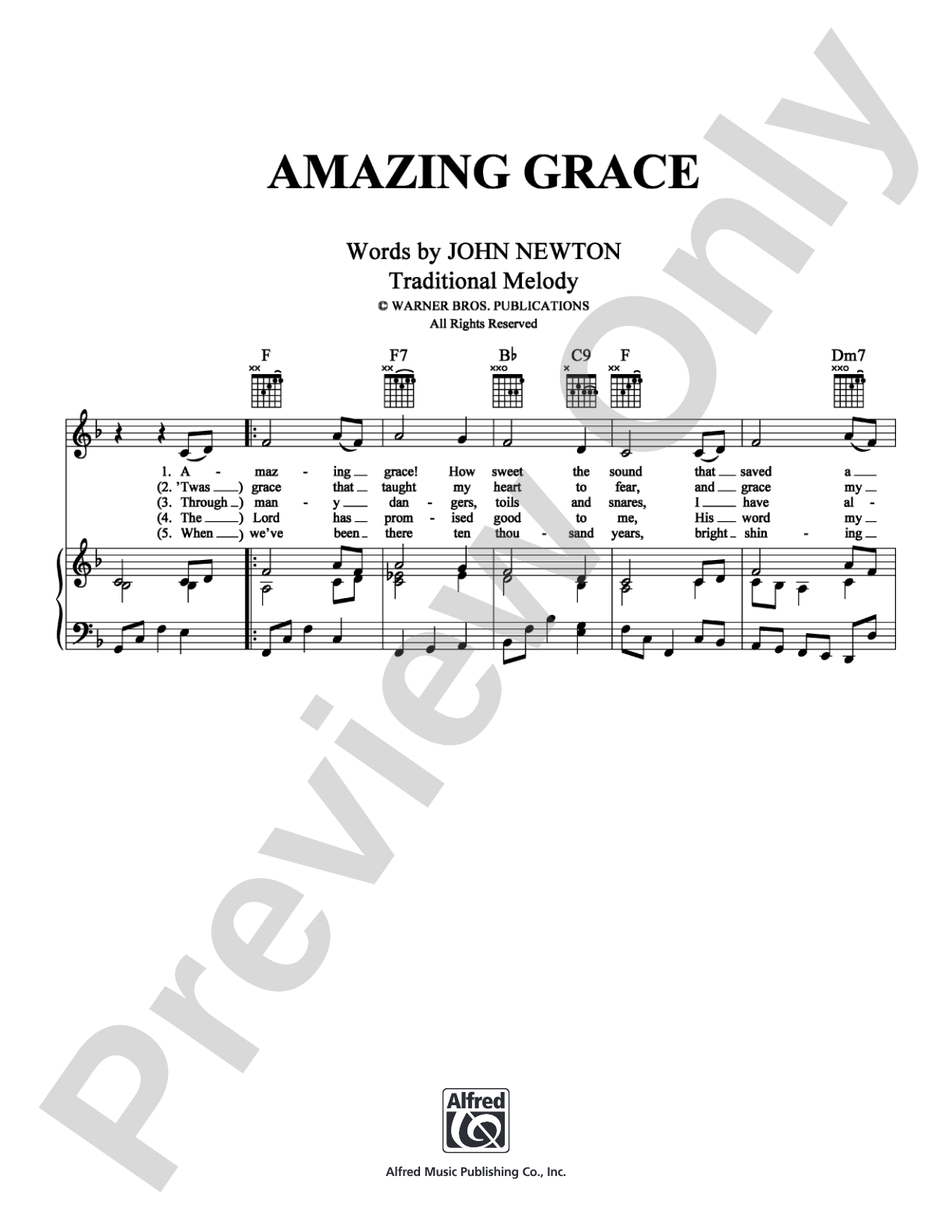 Amazing Grace: Piano/Vocal/Chords Digital Sheet Music