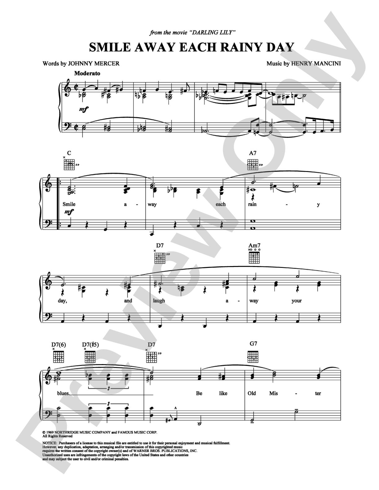 Smile Away Each Rainy Day: Piano/Vocal/Chords Digital Sheet Music