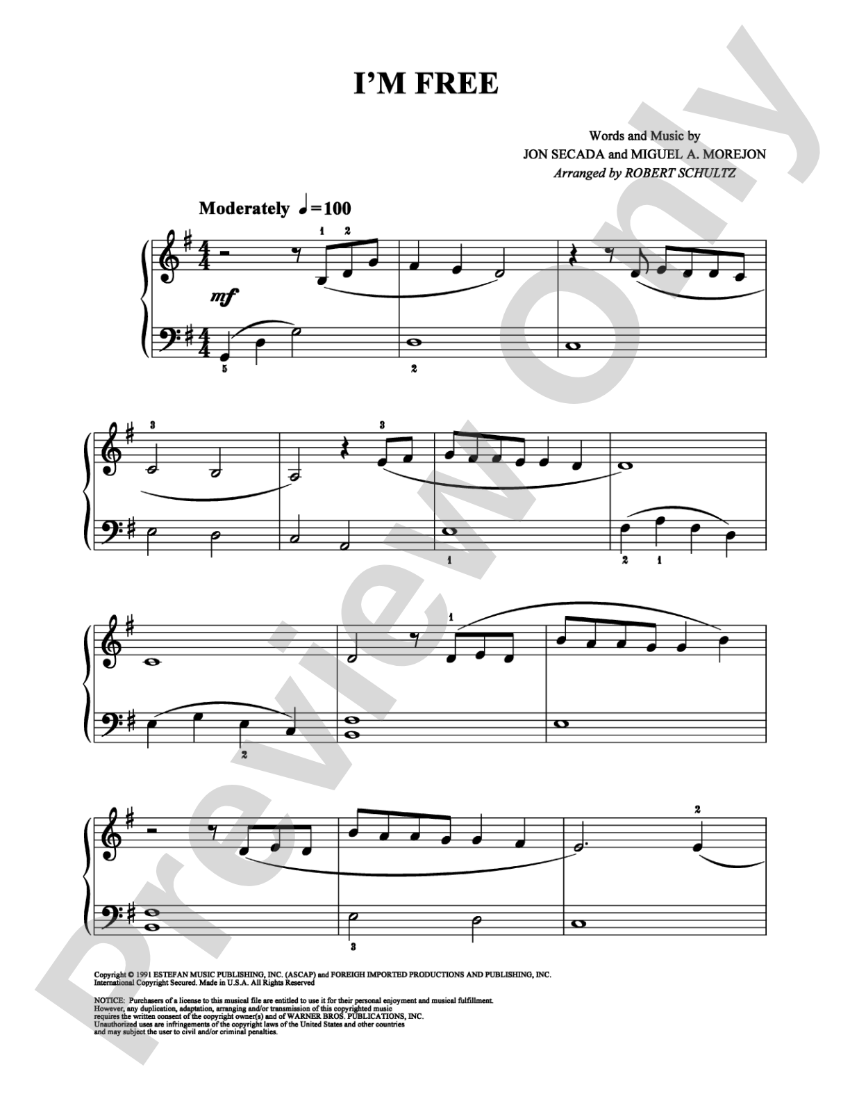 I'm Free: Easy Piano Digital Sheet Music