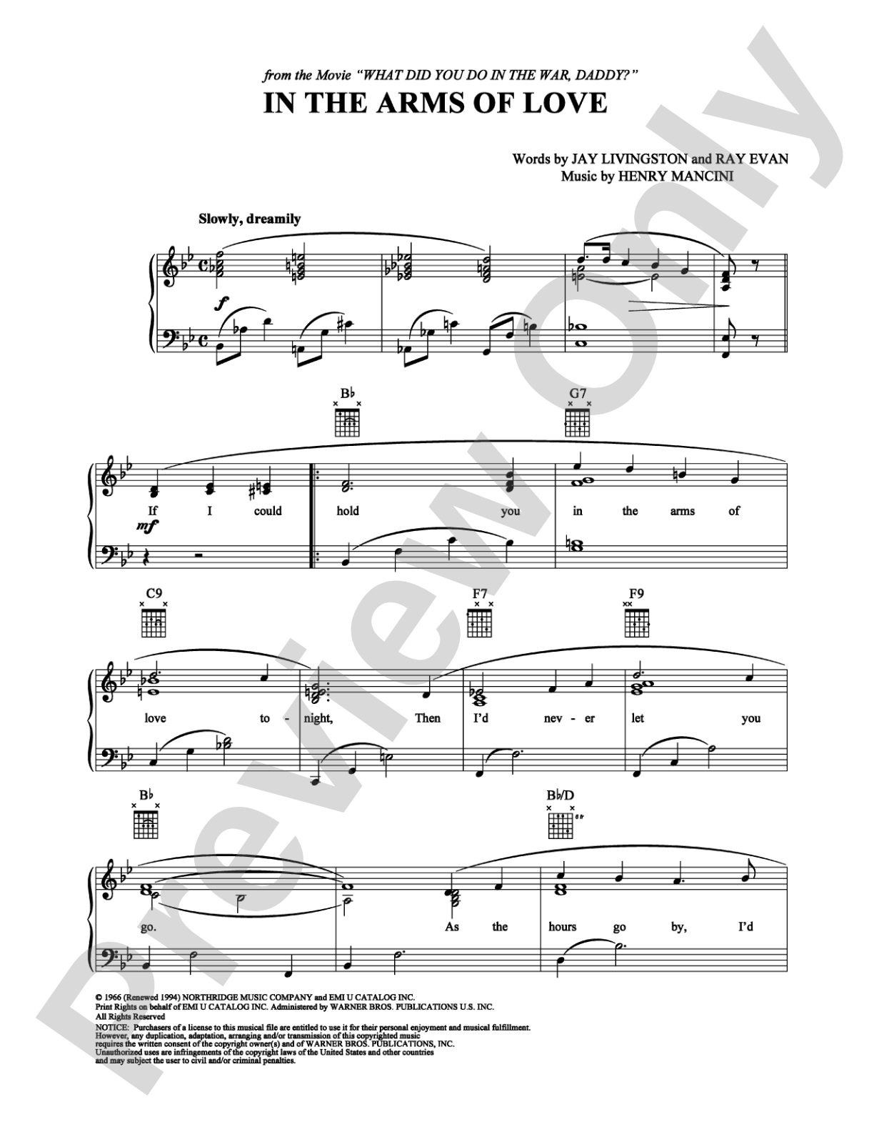 In the Arms of Love: Piano/Vocal/Chords Digital Sheet Music