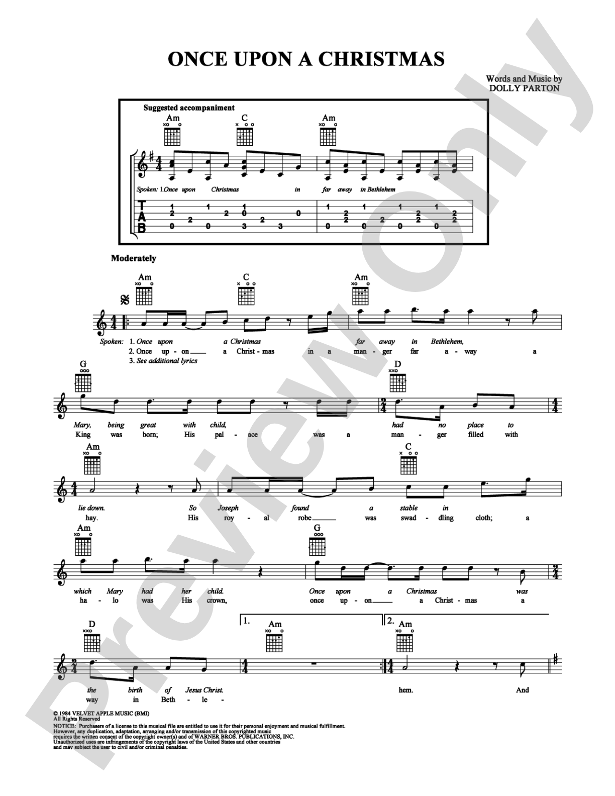 Once Upon a Christmas: Guitar TAB Digital Sheet Music