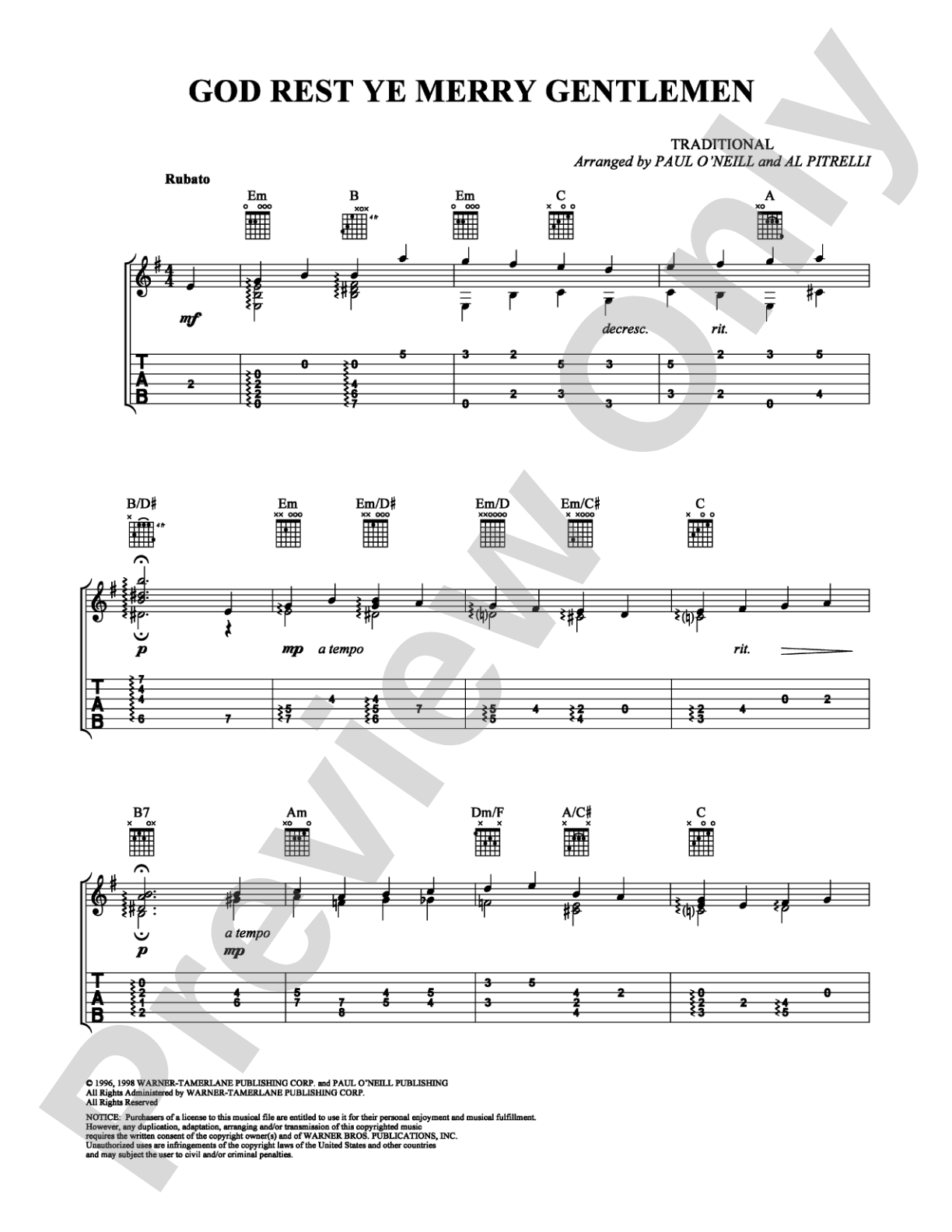God Rest Ye Merry Gentlemen: Guitar TAB Digital Sheet Music