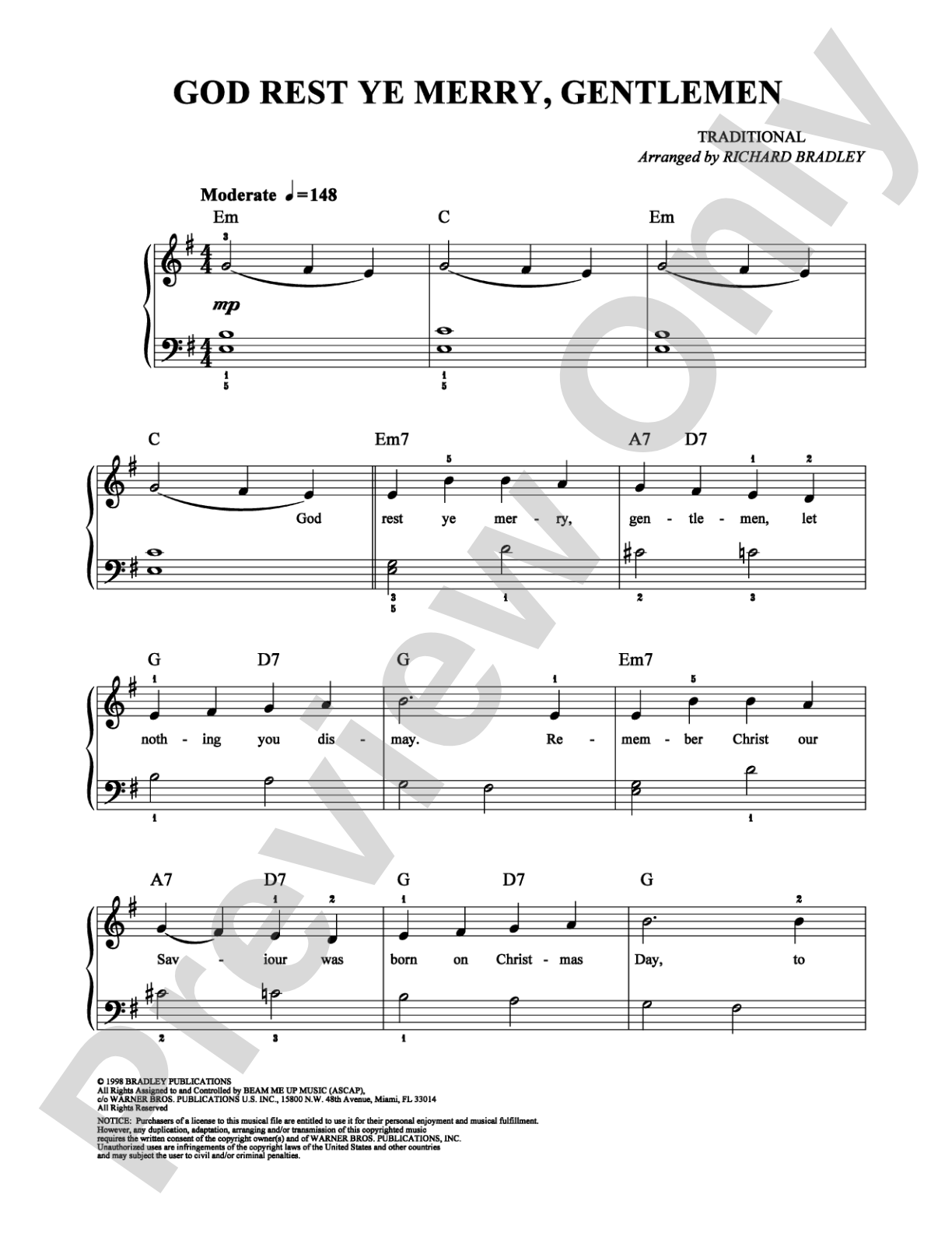 God Rest Ye Merry, Gentlemen: Easy Piano Digital Sheet Music
