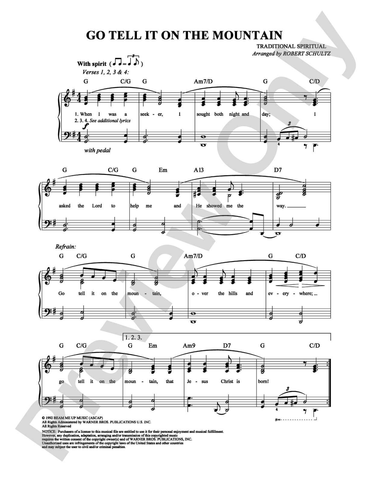 Go Tell It on the Mountain: Piano/Vocal/Chords Digital Sheet Music
