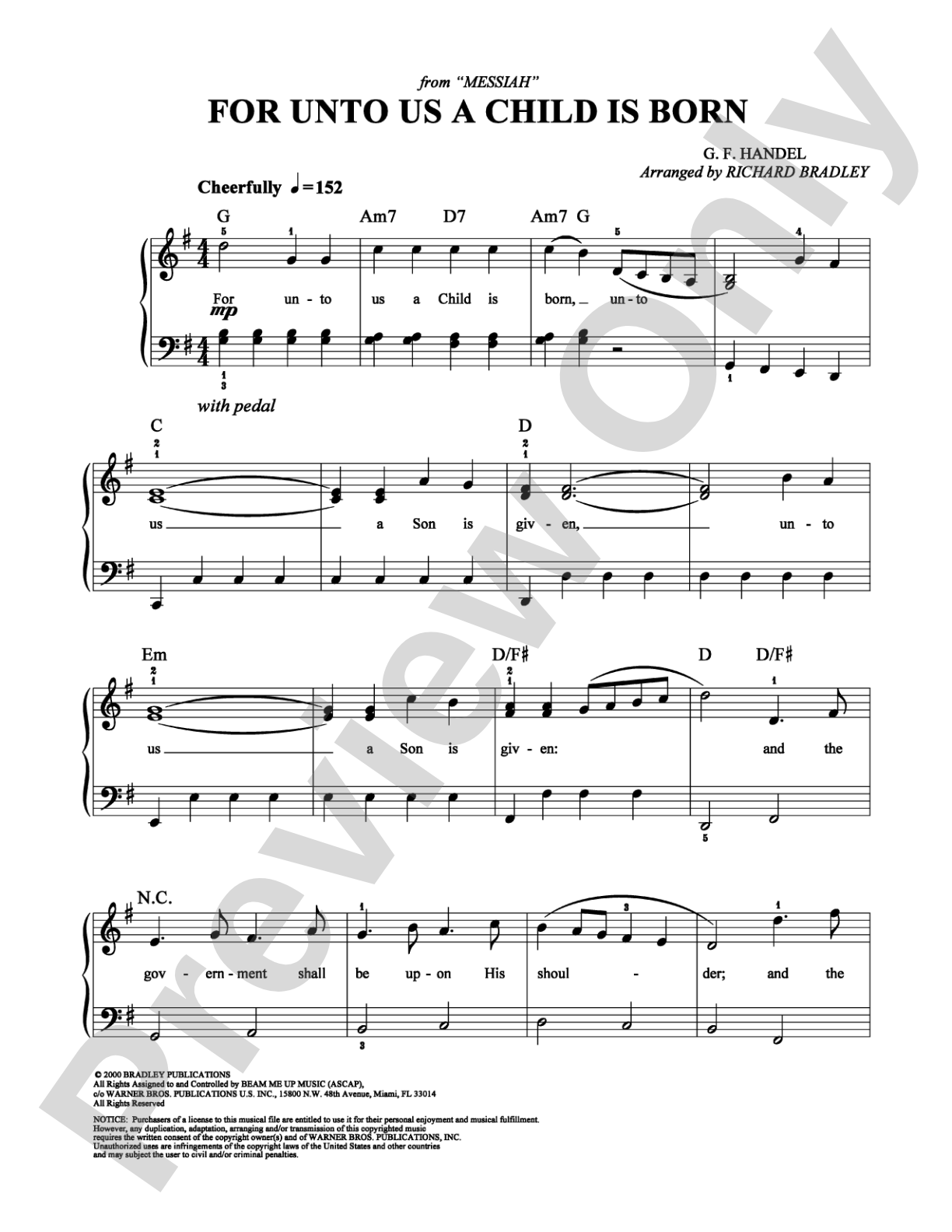 For Unto Us a Child Is Born: Easy Piano Digital Sheet Music