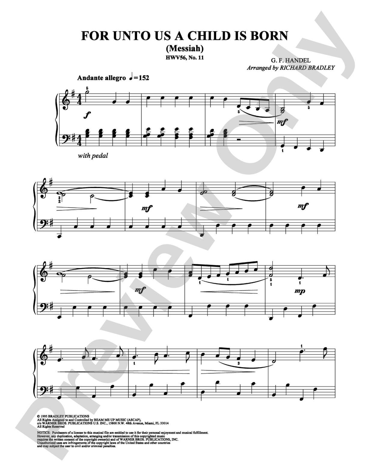 For Unto Us a Child is Born (Messiah): Piano Digital Sheet Music