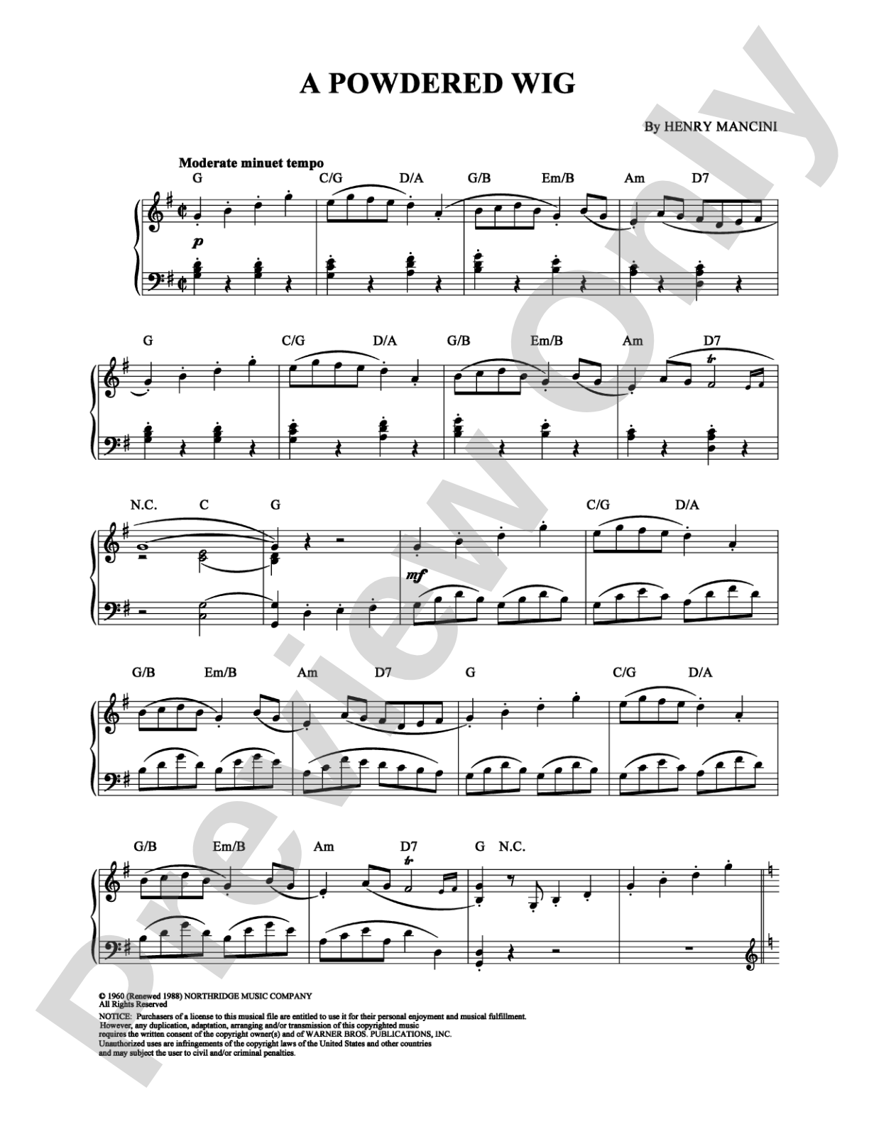 A Powdered Wig: Piano Digital Sheet Music