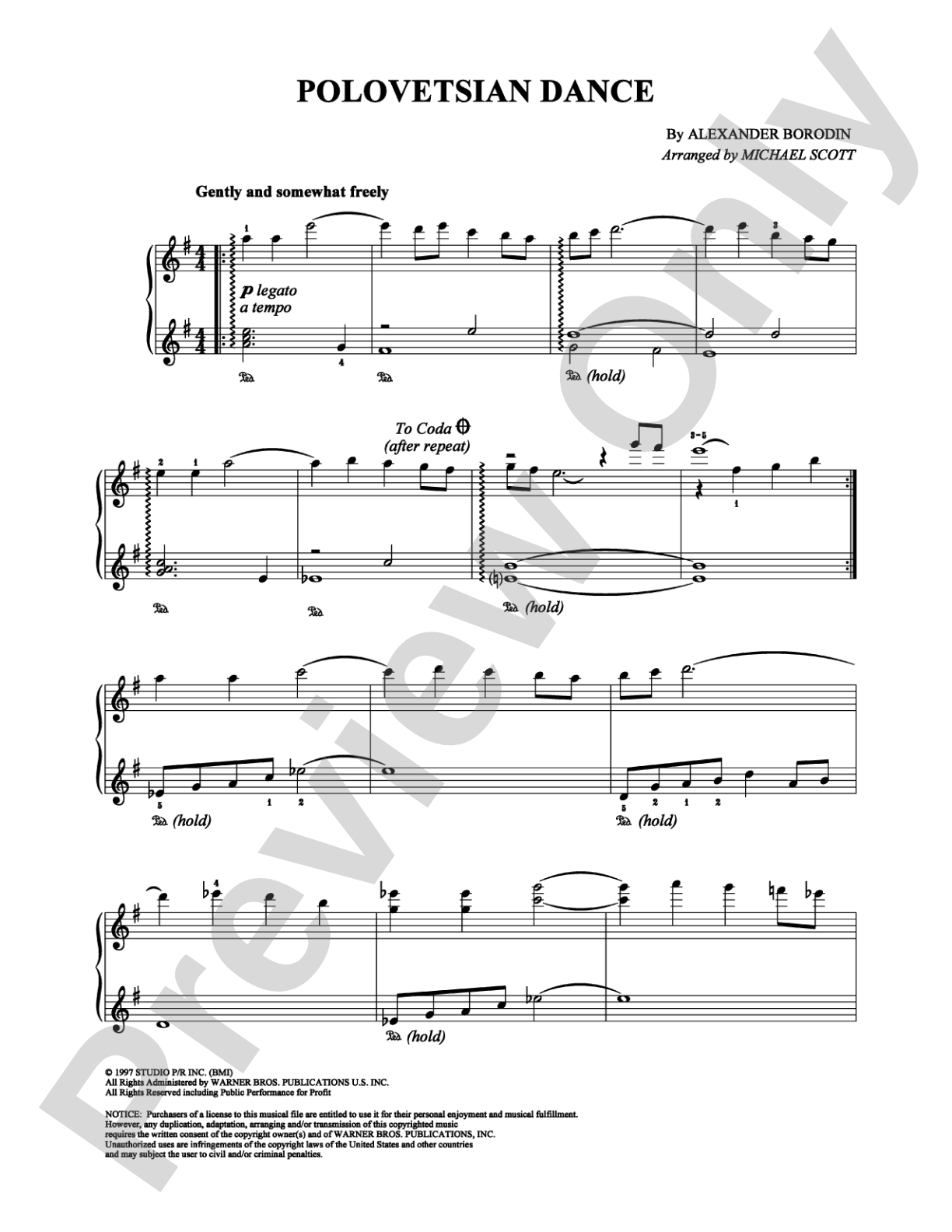 Polovetsian Dance: Piano Digital Sheet Music