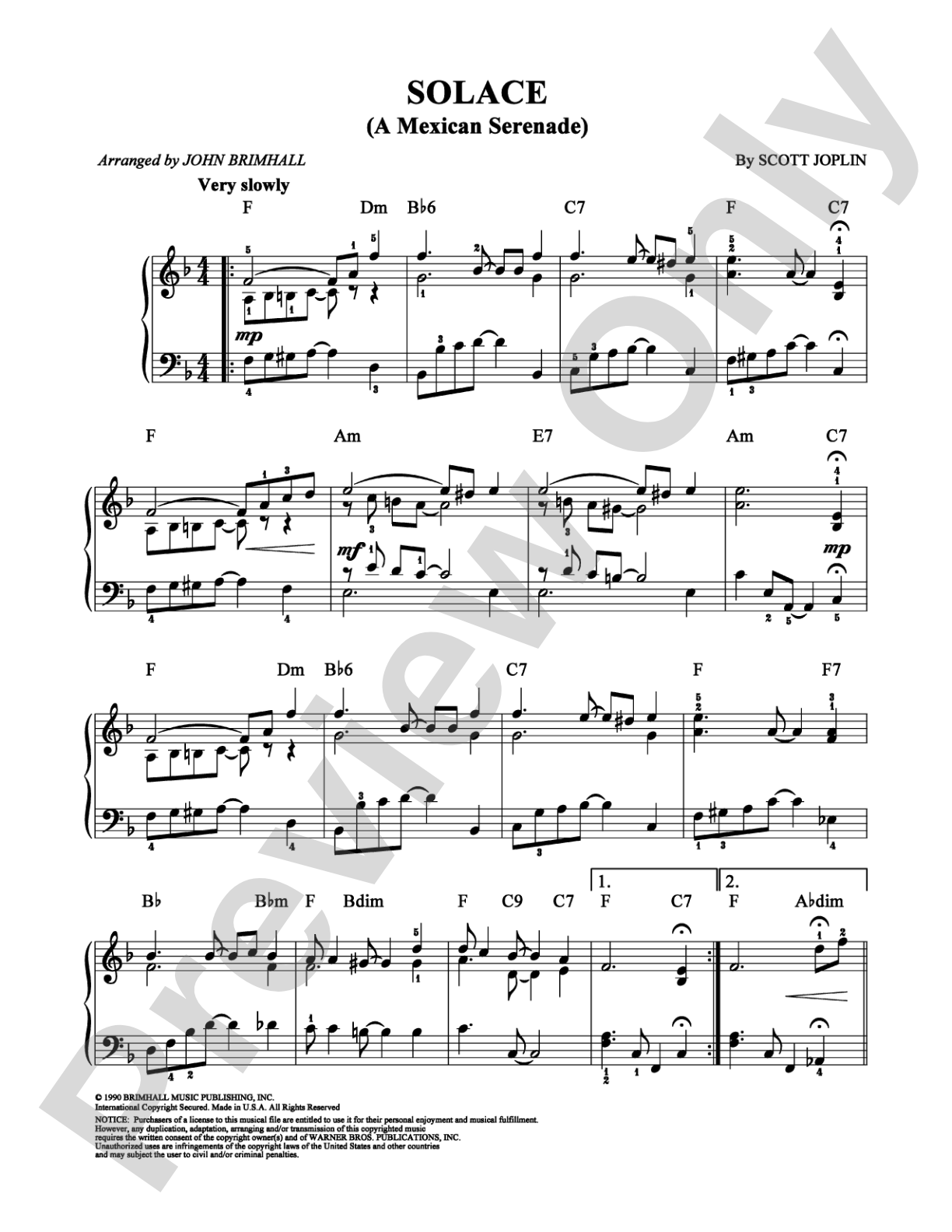Solace (A Mexican Serenade): Easy Piano Digital Sheet Music