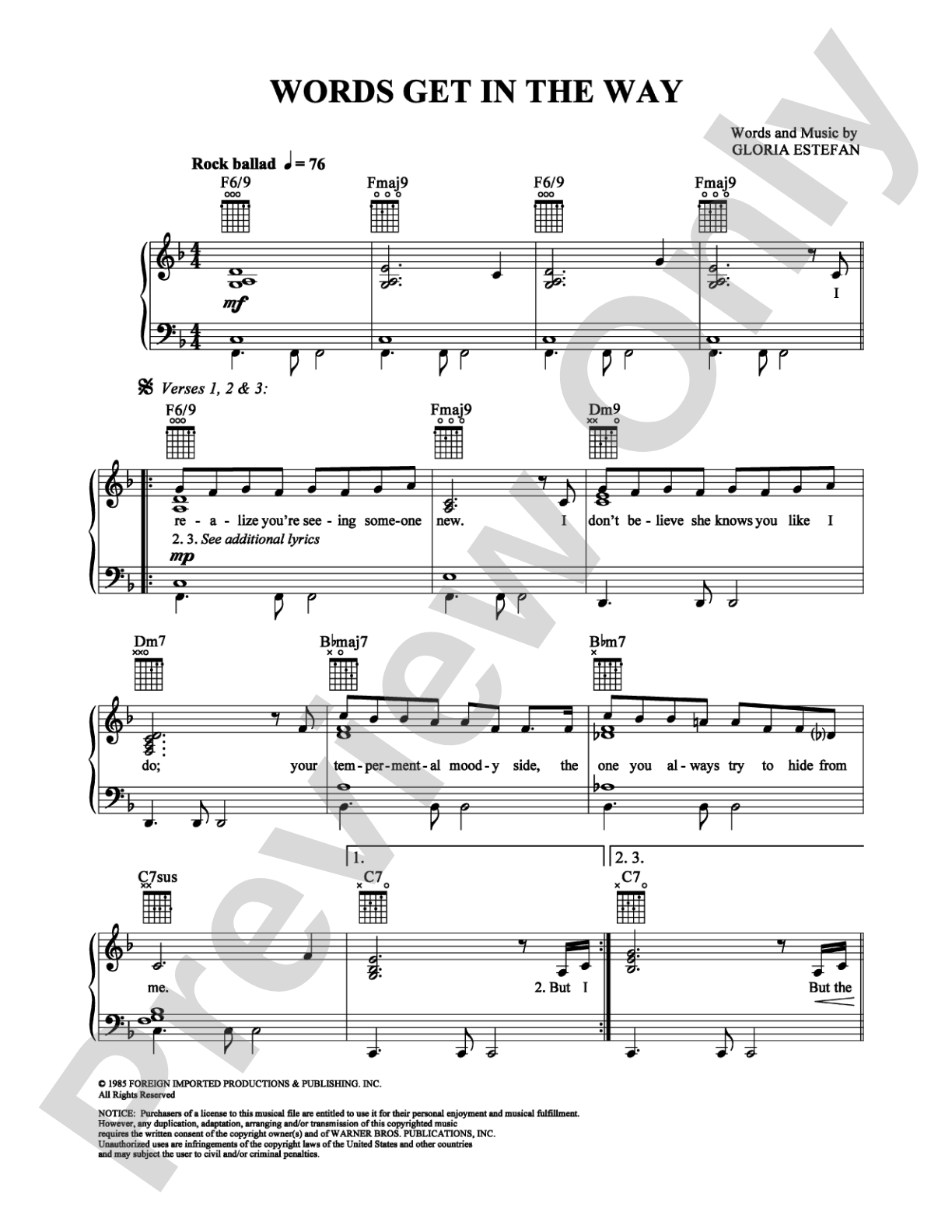 Words Get in the Way: Piano/Vocal/Chords Digital Sheet Music