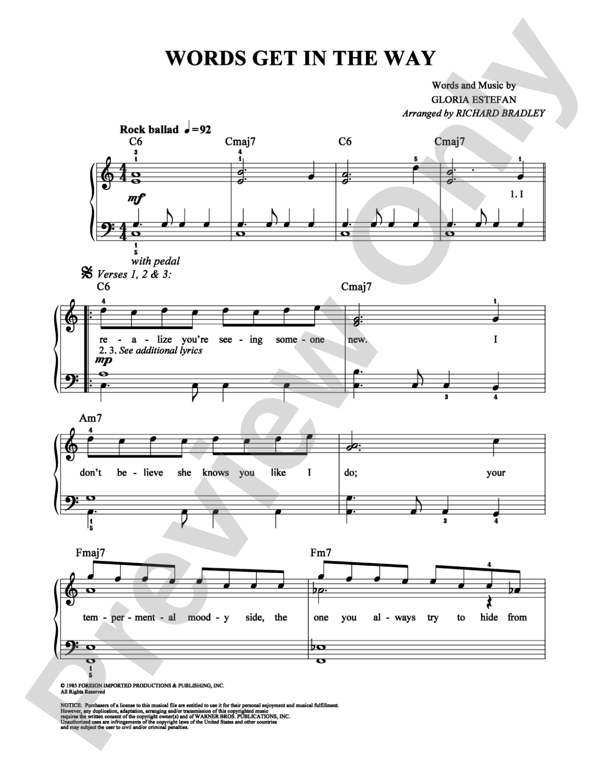 Words Get in the Way: Easy Piano Digital Sheet Music
