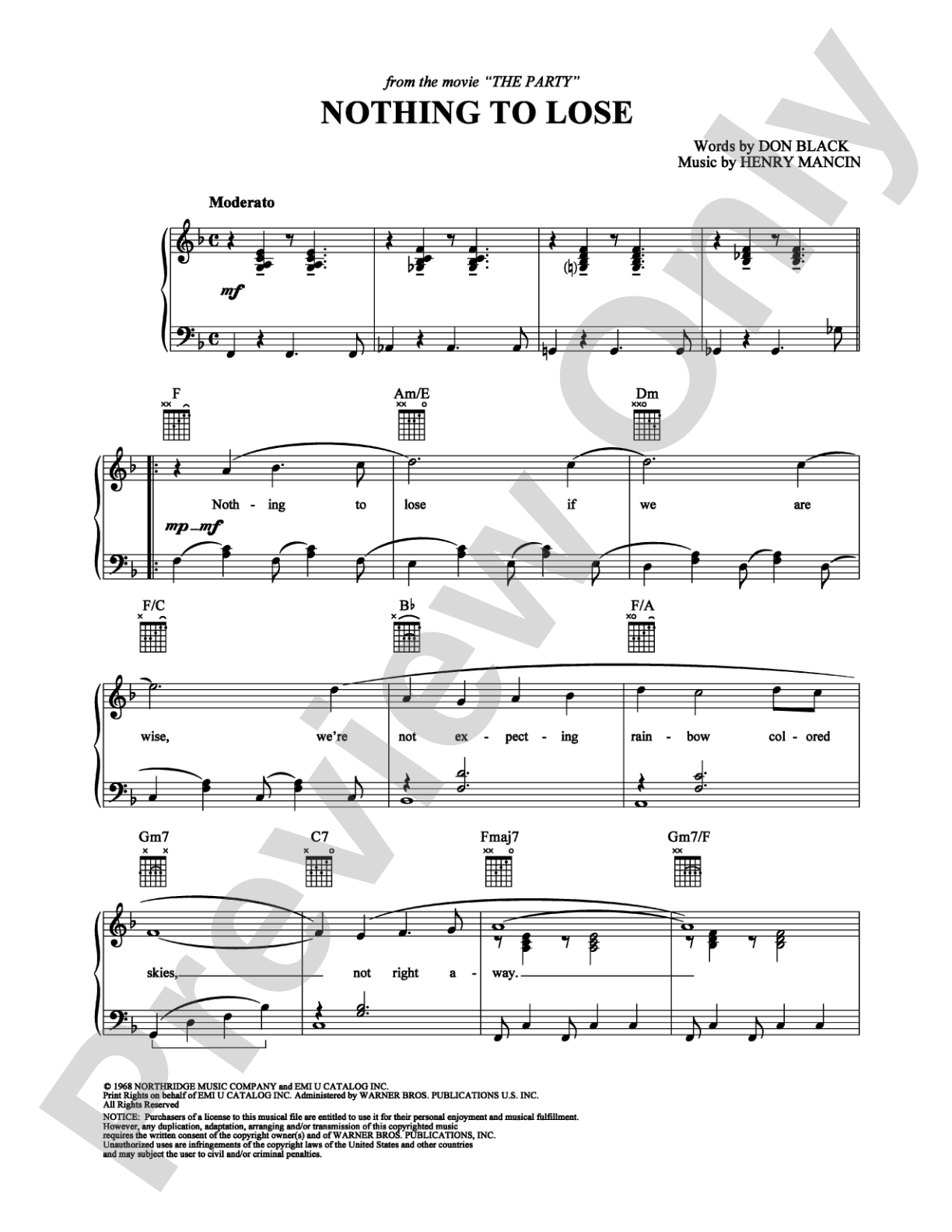 Nothing to Lose: Piano/Vocal/Chords Digital Sheet Music