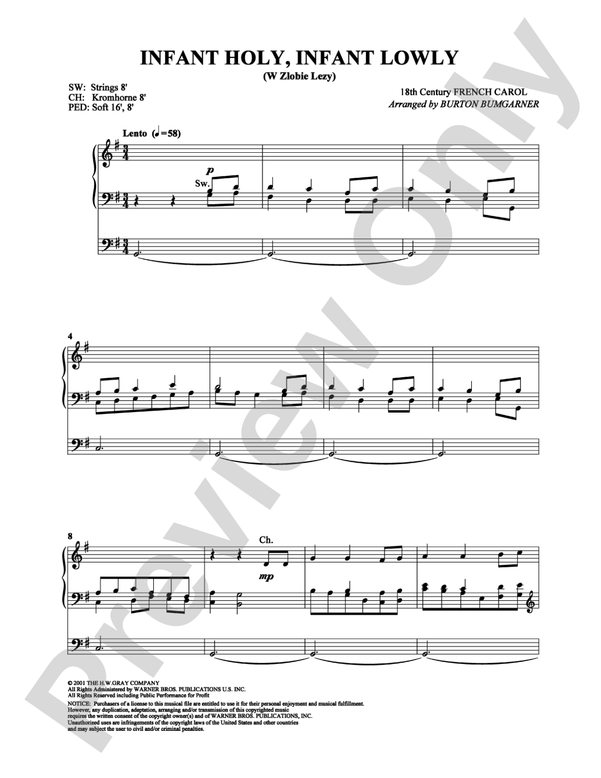 Infant Holy, Infant Lowly: Organ Digital Sheet Music