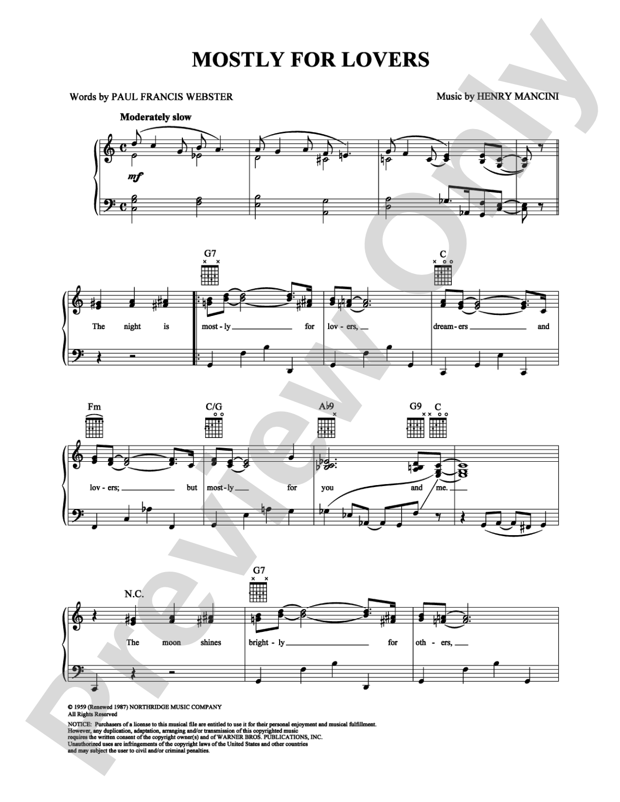 Mostly For Lovers: Piano/Vocal/Chords Digital Sheet Music