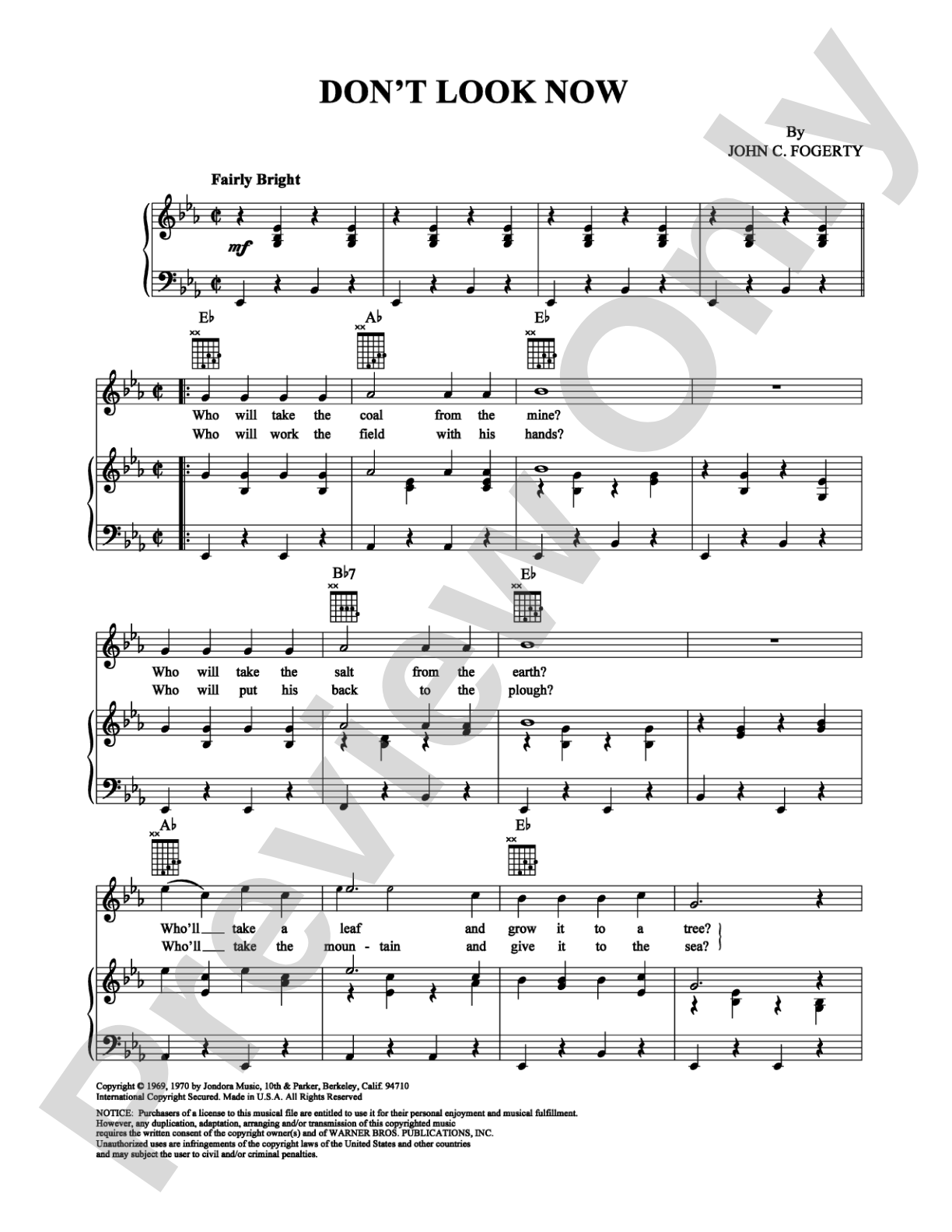 Don't Look Now: Piano/Vocal/Chords Digital Sheet Music