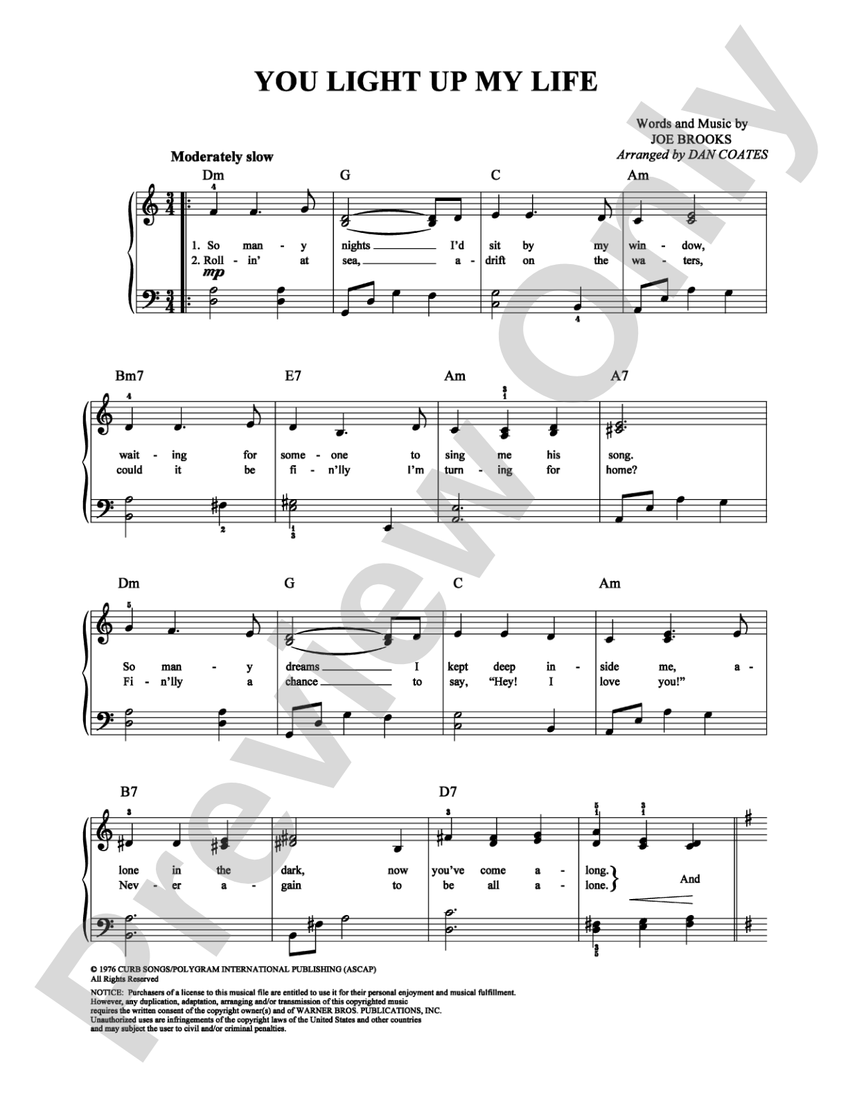 You Light Up My Life: Easy Piano Digital Sheet Music