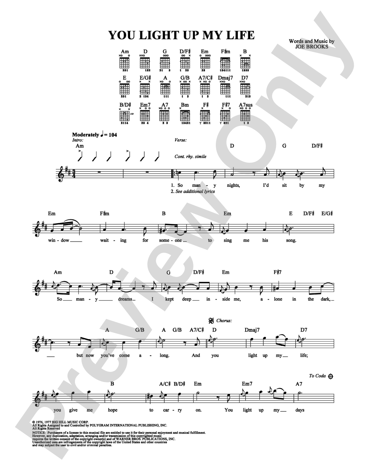 You Light Up My Life: Guitar TAB Digital Sheet Music
