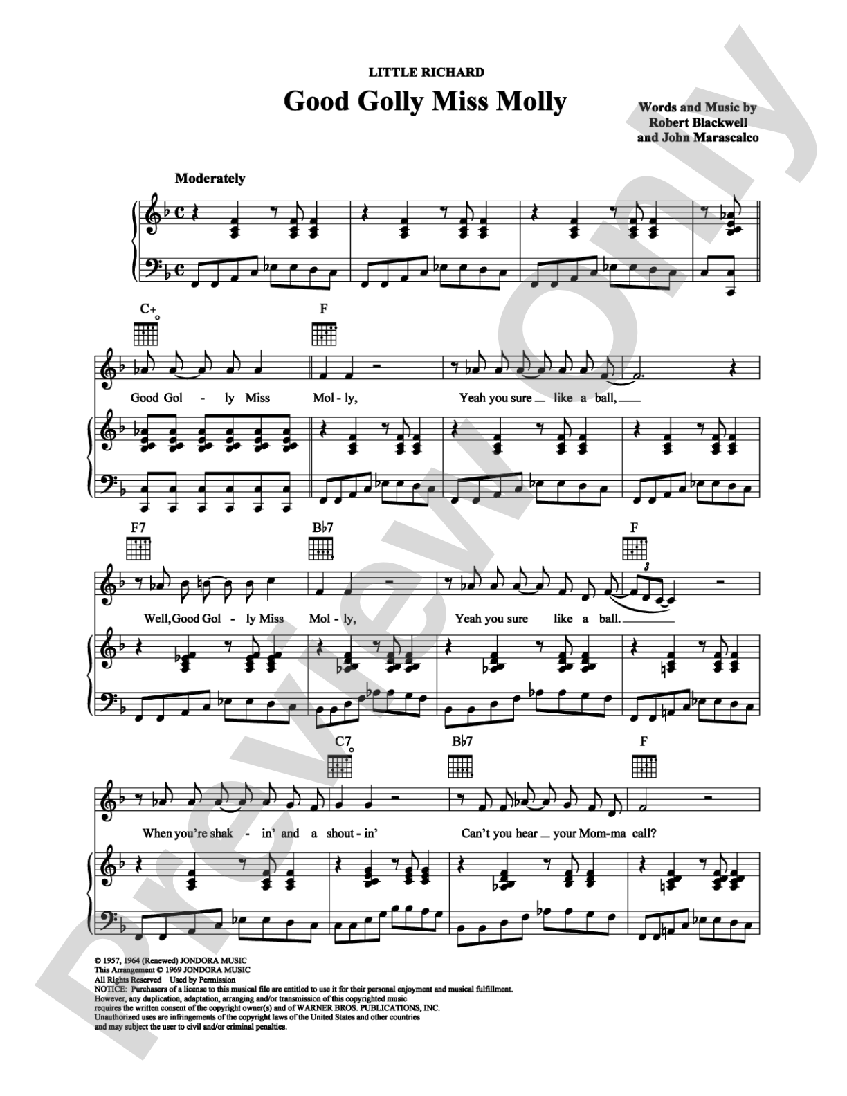 Good Golly Miss Molly: Piano/Vocal/Chords Digital Sheet Music