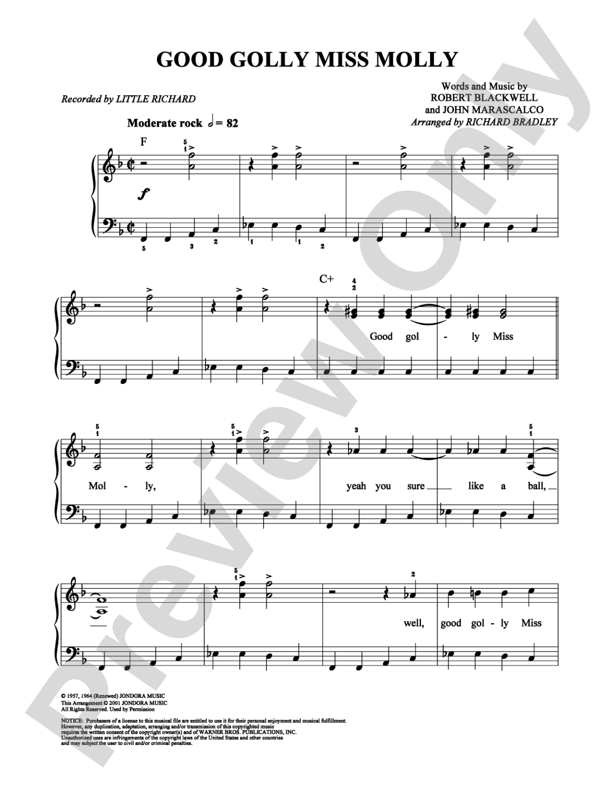 Good Golly Miss Molly: Easy Piano Digital Sheet Music