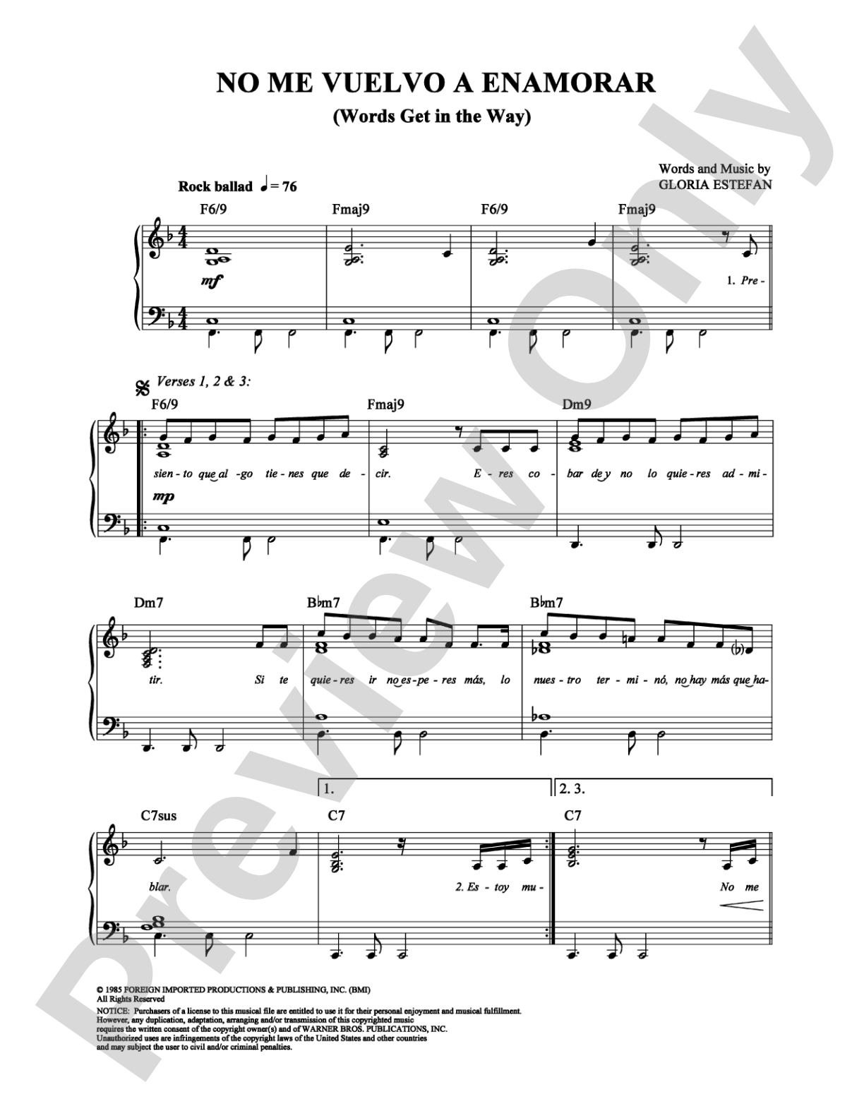No Me Vuelvo A Enamorar: Piano/Vocal/Chords Digital Sheet Music