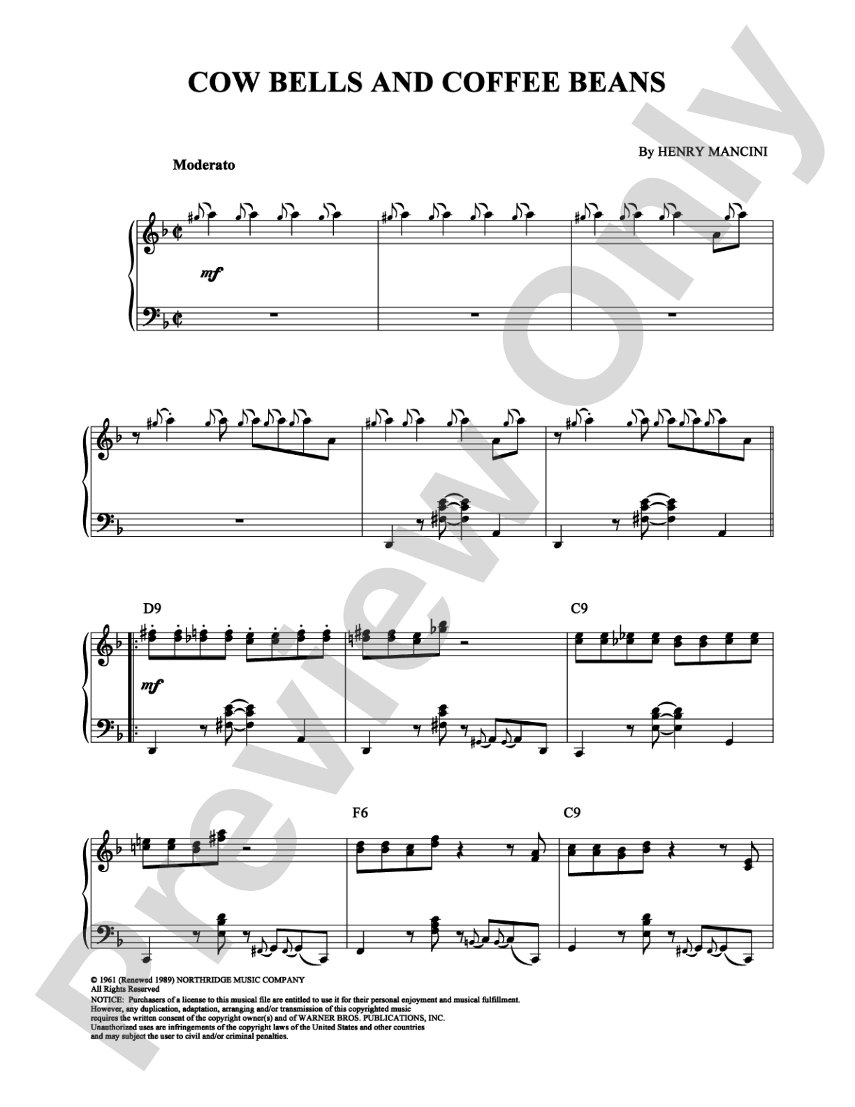 Cow Bells and Coffee Beans: Piano Digital Sheet Music